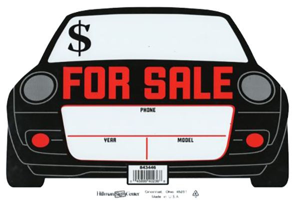 AUTO SHAPED FOR SALE SIGNS, 8&Prime; x 12&Prime;, Plastic, White w/Black & Red (Pkg of 2)