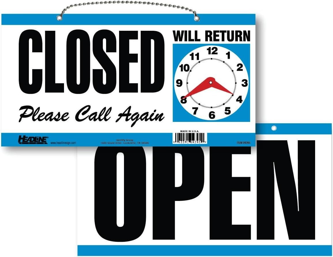 Versatile Double-Sided Open/Closed Sign – 6&Prime; x 11.5&Prime; – Clear Blue – Functional