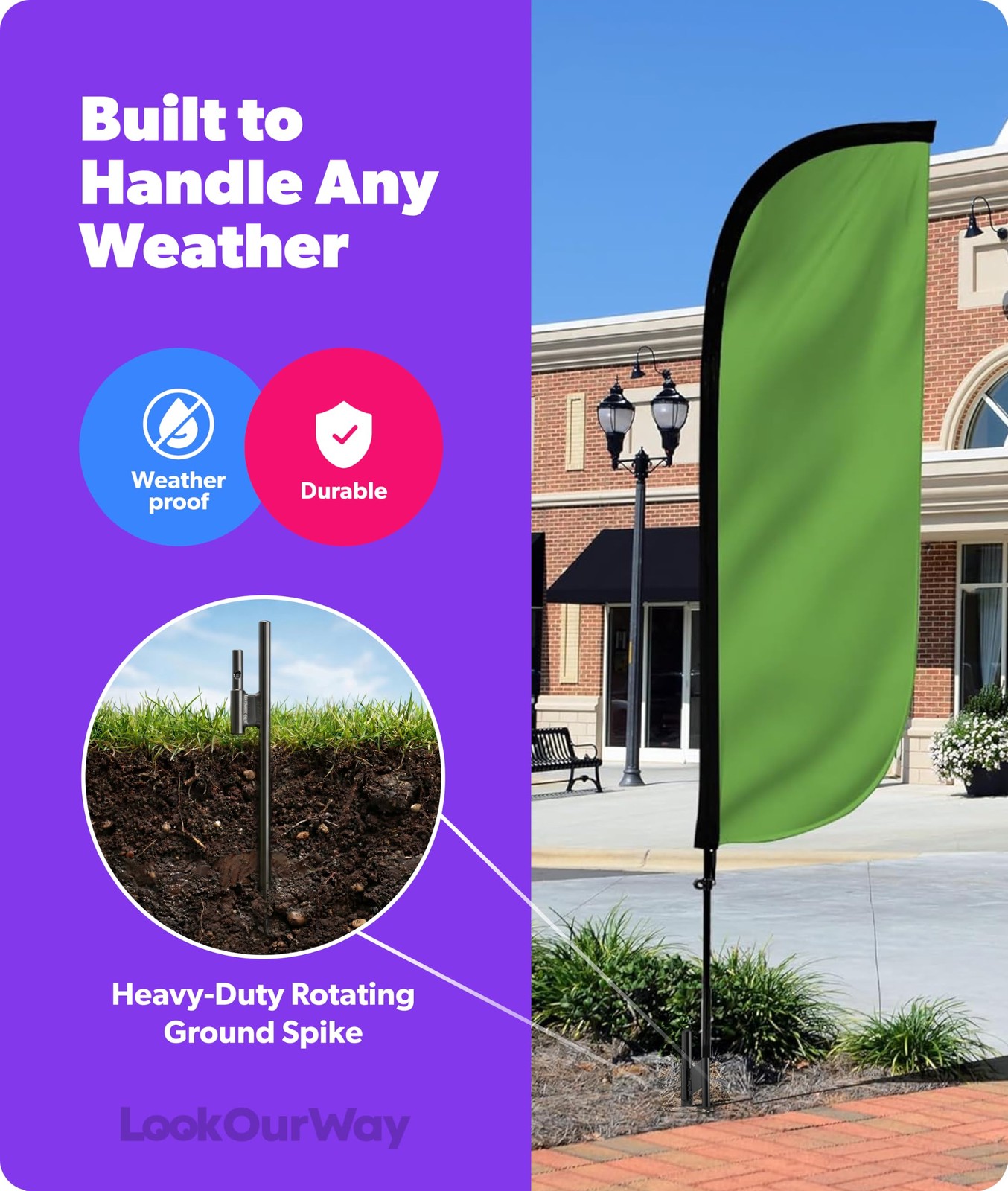 Lookourway Feather Flag Pole Kit – 7 Feet Tall Advertising Flag Banner
