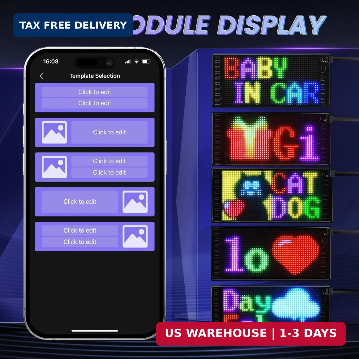 RAYHOME Full Color Dual Row LED Light Sign for Car, 10.6 »x4.7 » Scrolling LED S