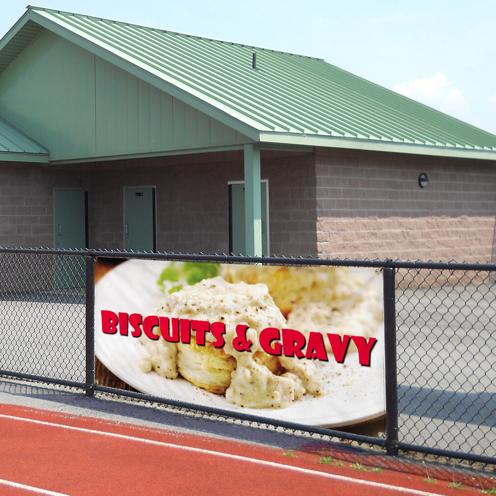 Vinyl Banner Multiple Sizes Biscuits & Gravy Restaurant Cafe Bar Outdoor