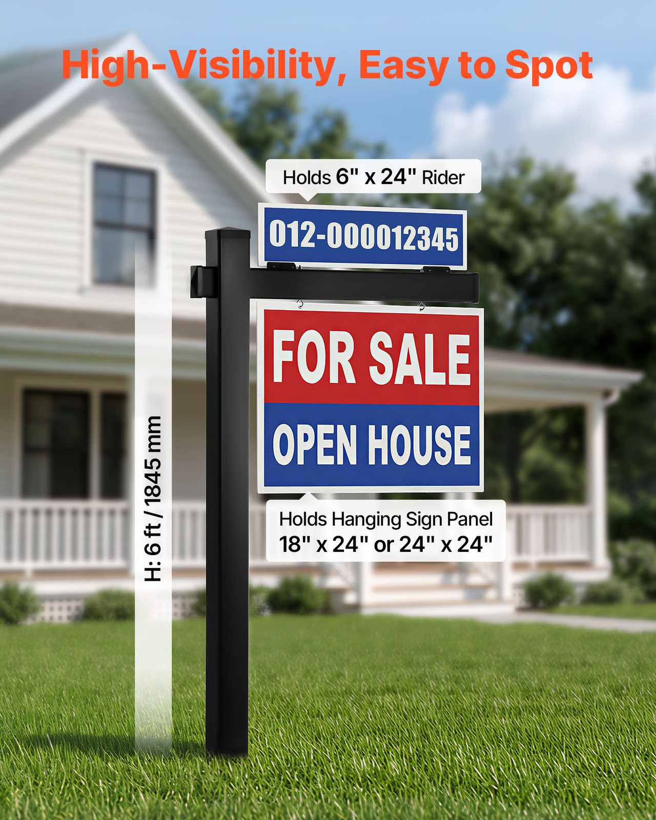 VEVOR Real Estate Sign Post PVC Realtor Yard Sign Holder 6 ft Black for Outdoor