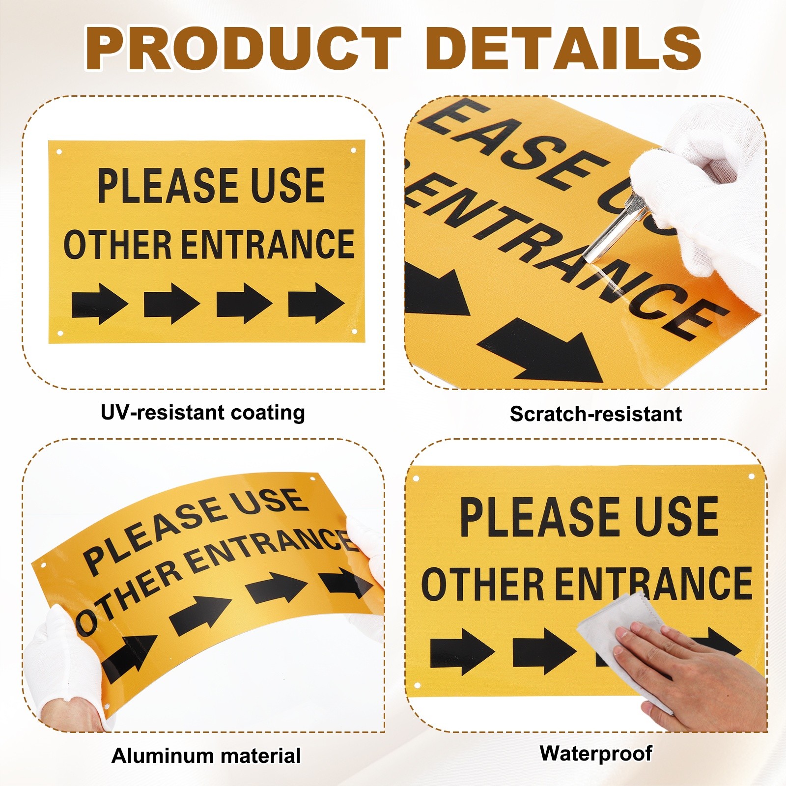 Please Use Other Entrance Sign, Right Arrow, Bright Yellow on Black
