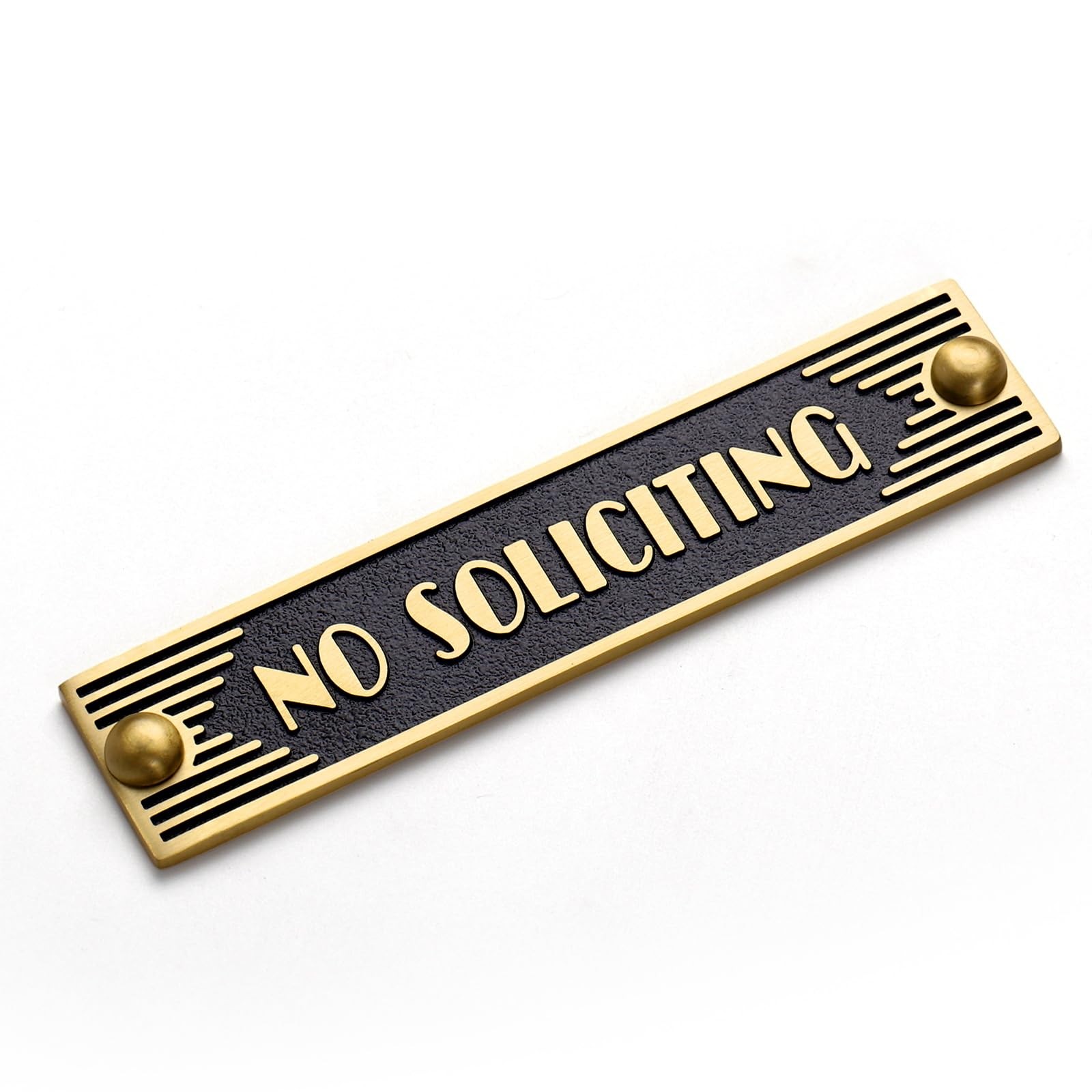 Brass No Soliciting Sign 5 Inch Classic Art Deco Brushed Matte Home Office