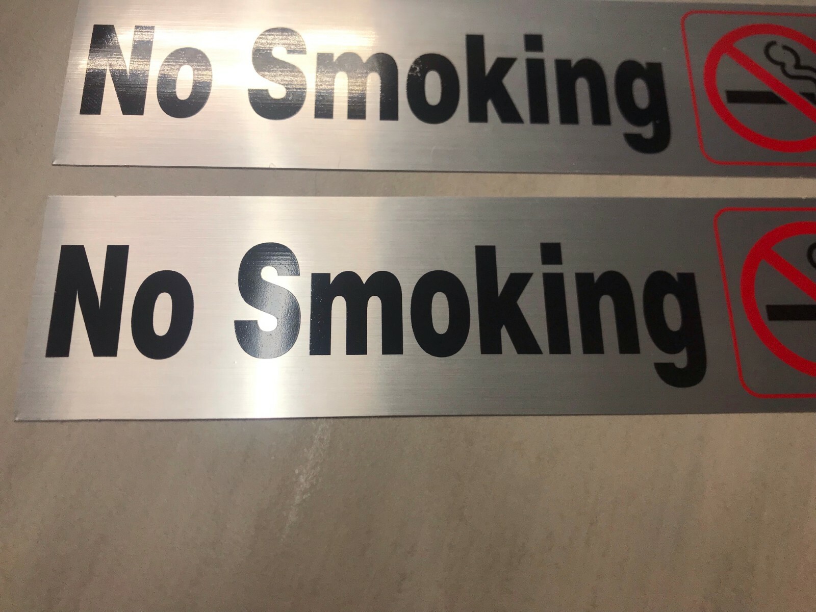 No Smoking Self Adhesive Sign, Nickel, Black and Red Mylar SET OF 2