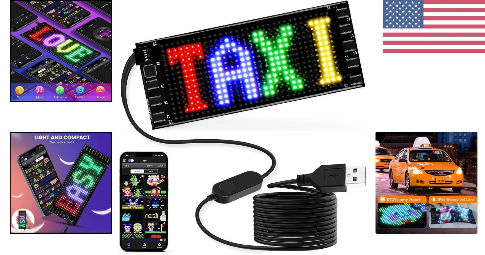 Customizable 7 »x3 » Bluetooth LED Car Sign – Perfect for Events & Celebrations