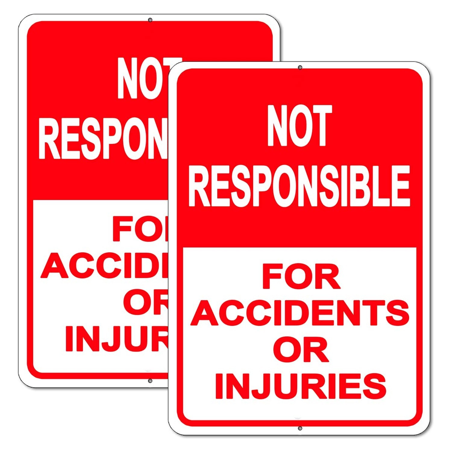 2-Pack Property Warning Sign: Not Responsible for Accidents or Injuries, 10&Prime; x 7