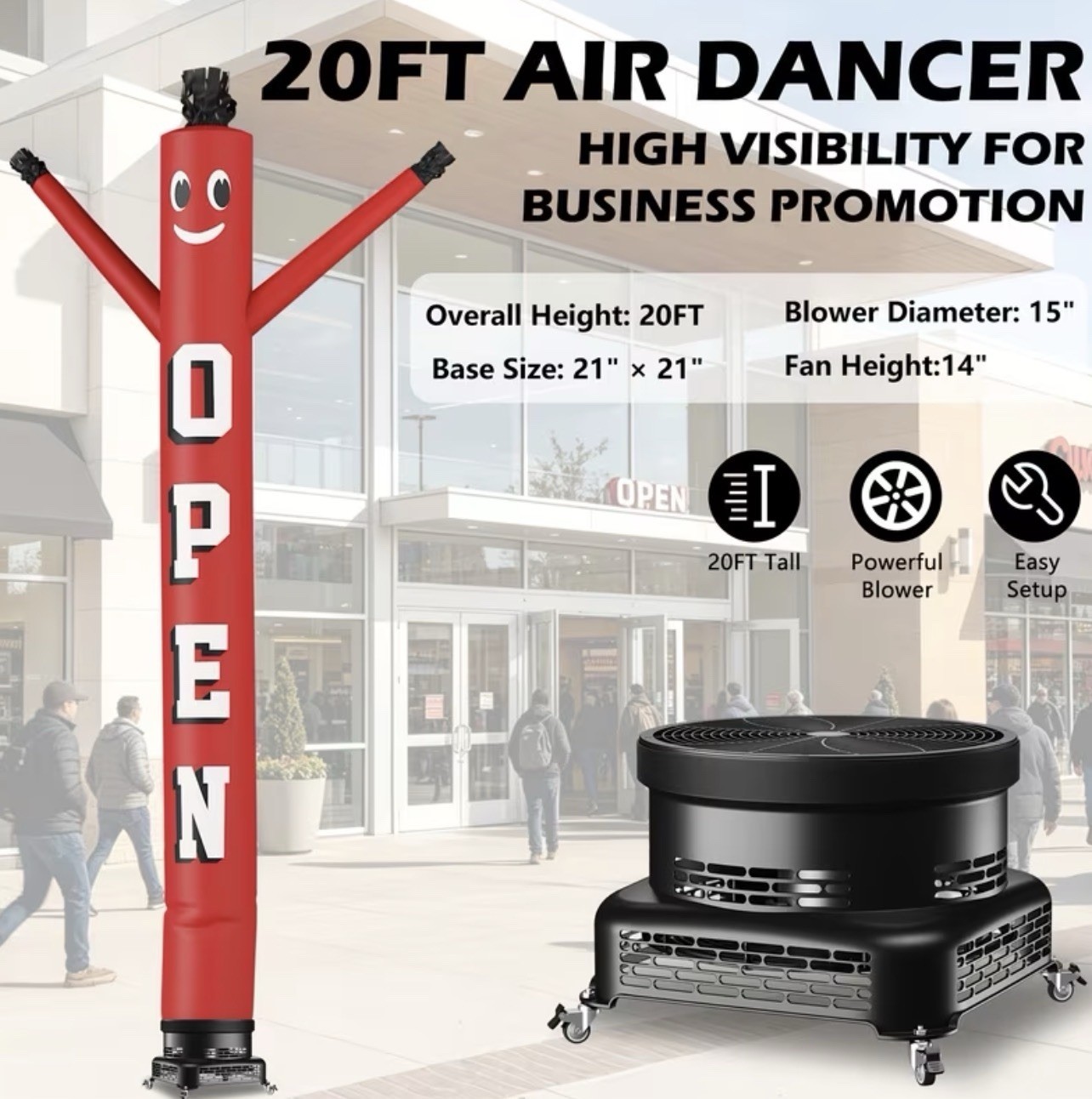20FT Inflatable Tube Man « OPEN » with 18&Prime;Blower Wacky Dancer for Advertising Use