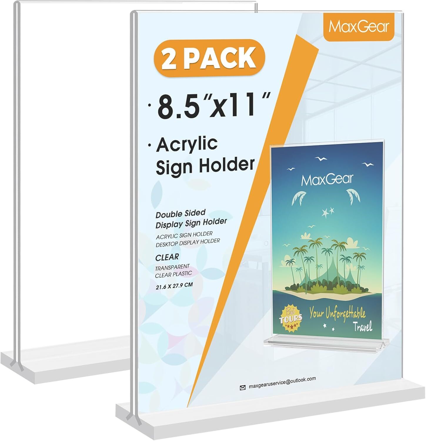 MaxGear Acrylic Sign Holder 8.5×11 Inches 2 Pack, Double 8.5 »x11 », Clear