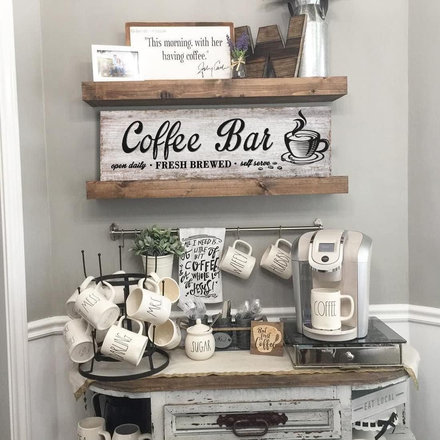 Rustic Wood Grain Coffee Station Decor – Retro Coffee Bar Signs for Kitchen -…