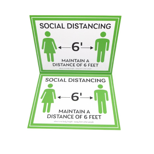 Lot of 2 Social Distance Sign White / Green 8.5″ x 11″ Heavy Gauge Plastic