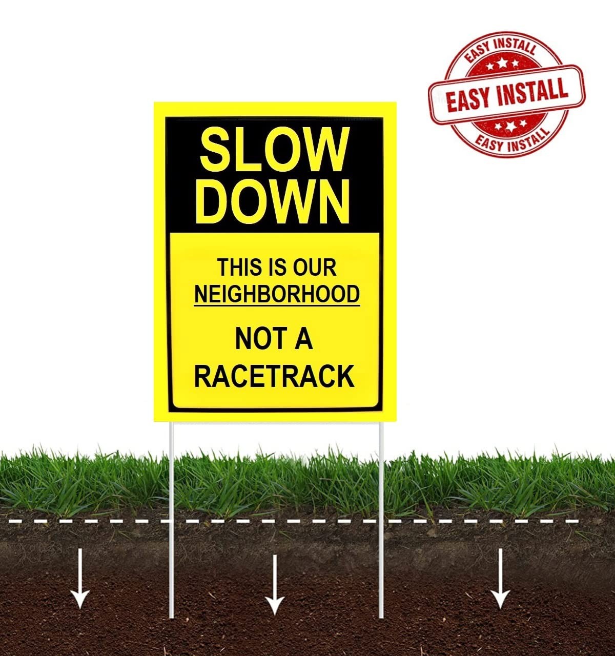 Slow Down This Is Our Neighborhood Not A Racetrack Caution Yard Sign (2 Pack)…