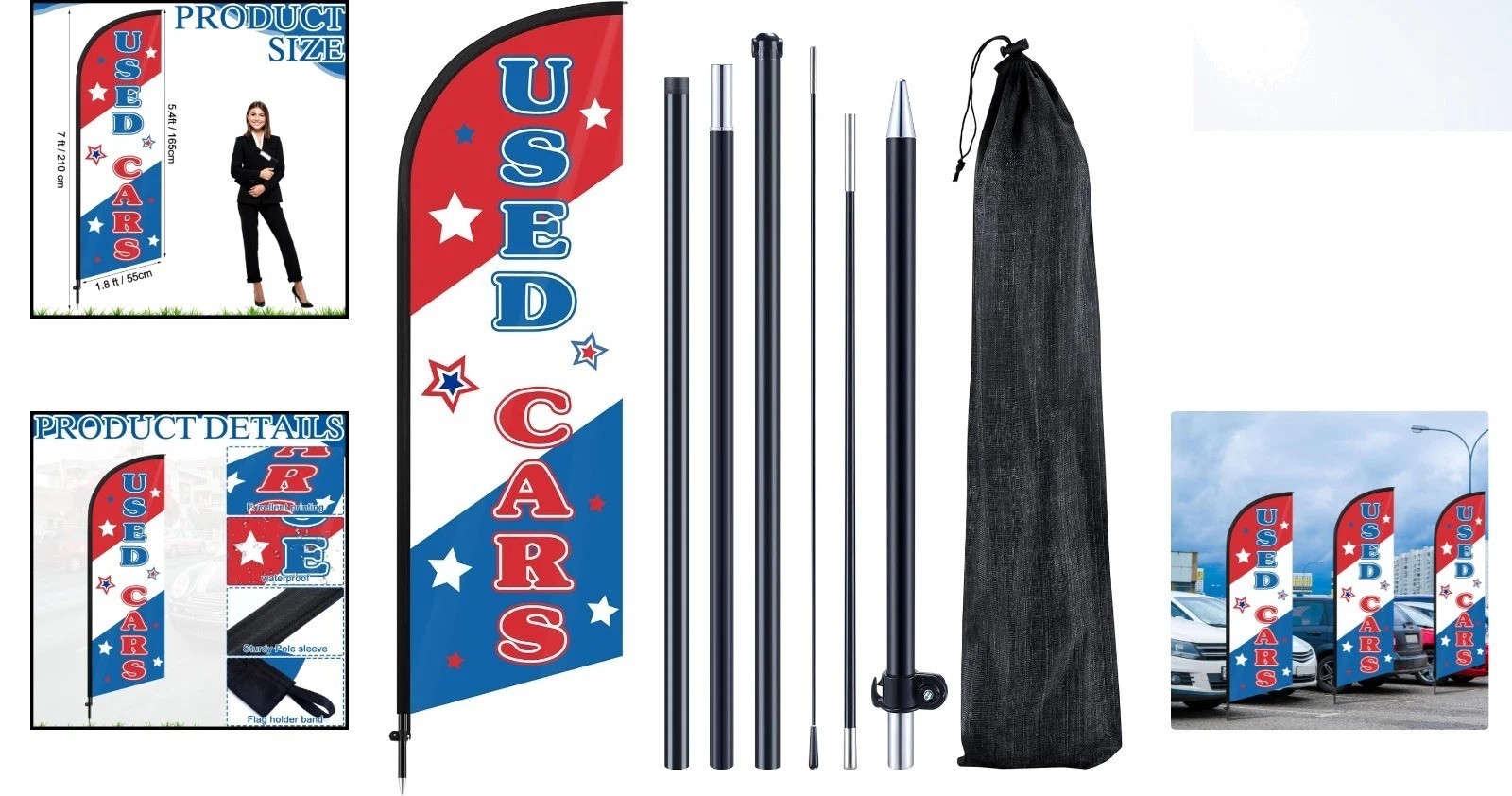 Promote Your Business with 7ft Used Cars Feather Flag – Complete Setup Included