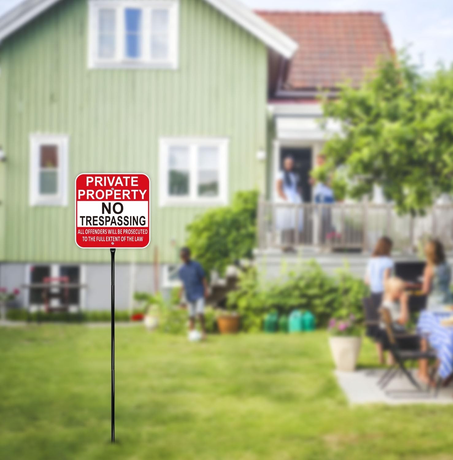 No Trespassing Sign with Metal Stakes – 12×12 Inch Red Aluminum, Weather Resista