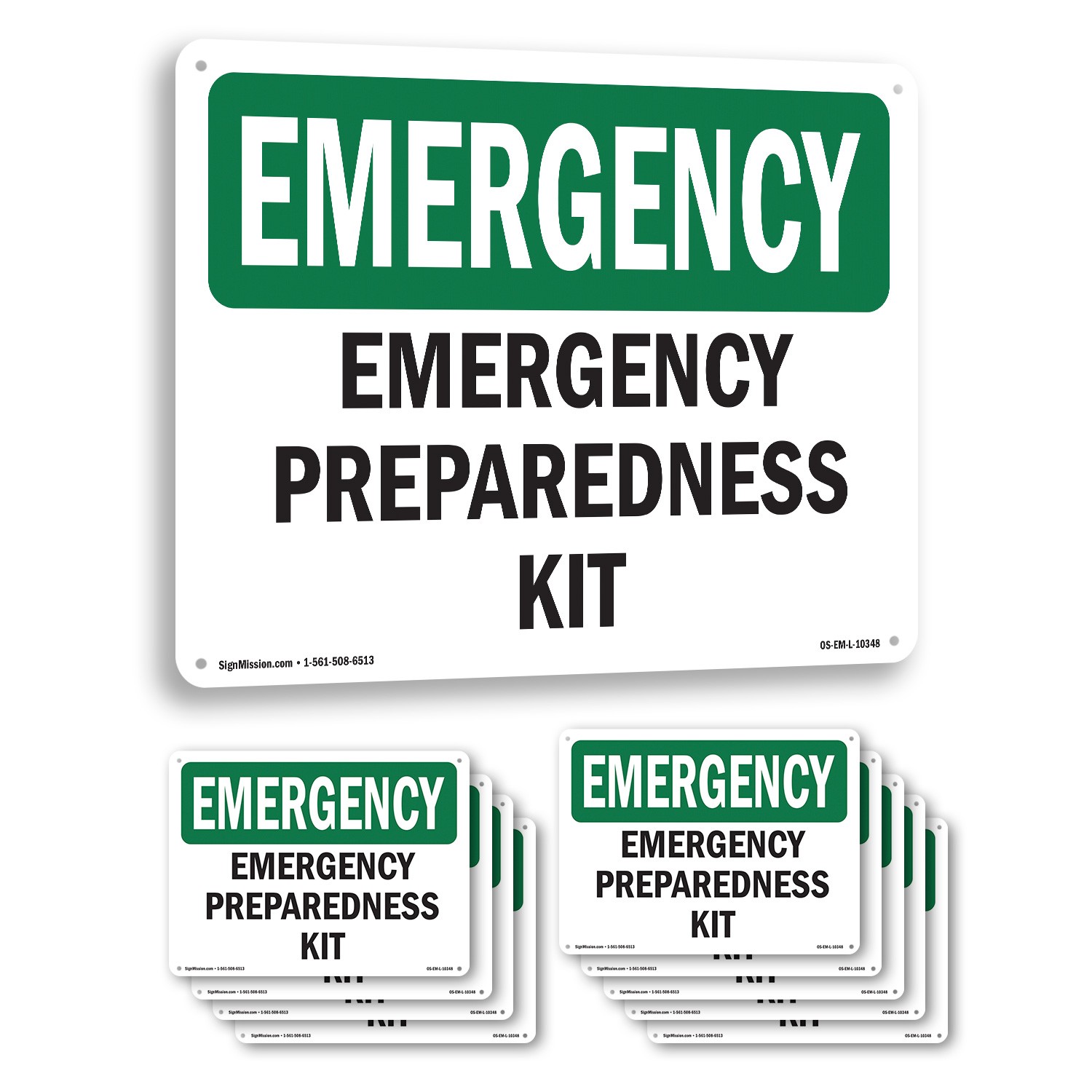 Preparedness Kit OSHA Emergency Sign Metal, Plastic, Or Decal – 5 or 10 Pack