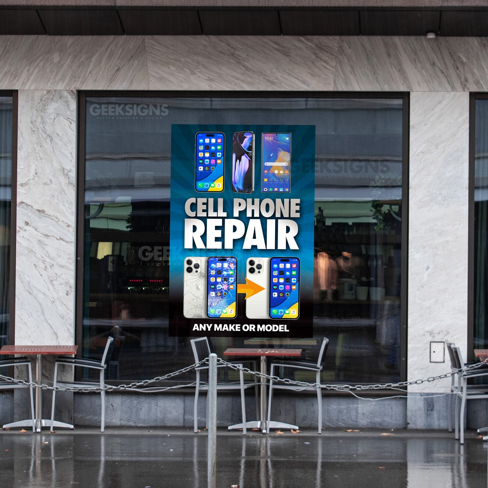 Cell Phone Repair Single Poster Sign Banner – Apple iOS Samsung Galaxy