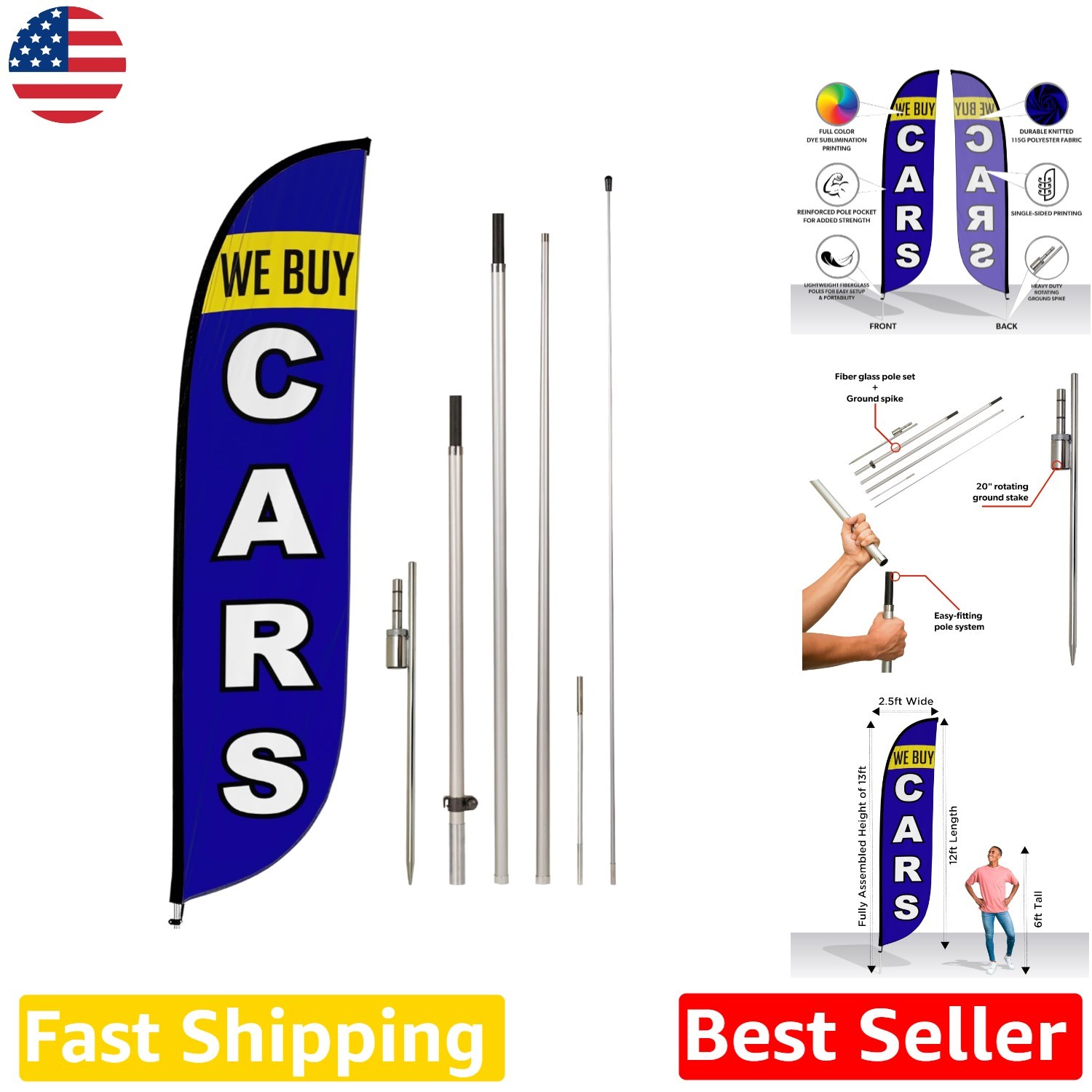 Advertising Feather Flag 12ft – Durable Polyester, UV Resistant, Easy Assembl…