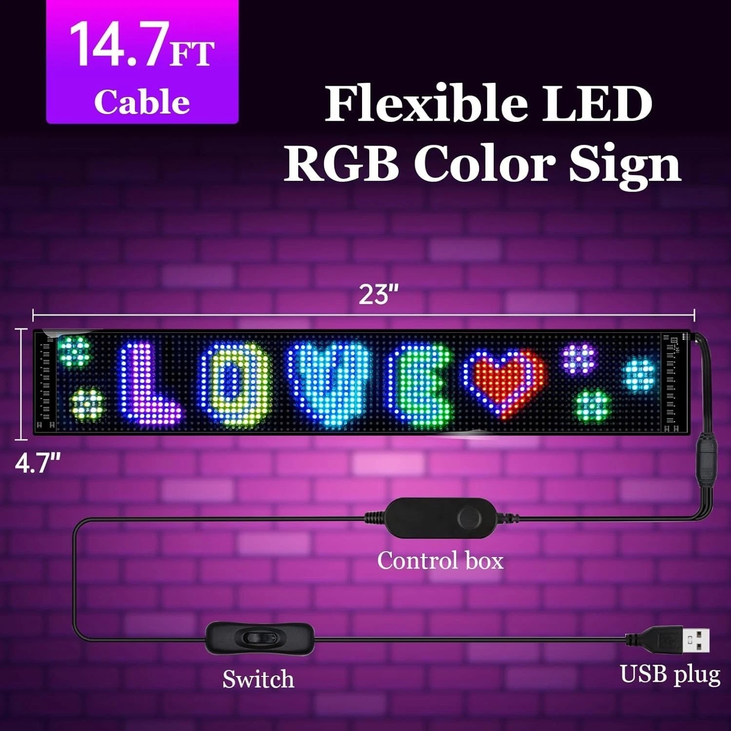 Portable RGB LED Sign – 23 »x5 » Flexible Display for Events and Advertisements