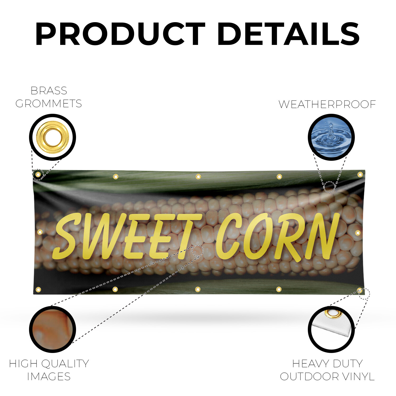 Sweet Corn 13 oz Vinyl Banner Sign with Metal Grommets Heavy-Duty Single-Sided