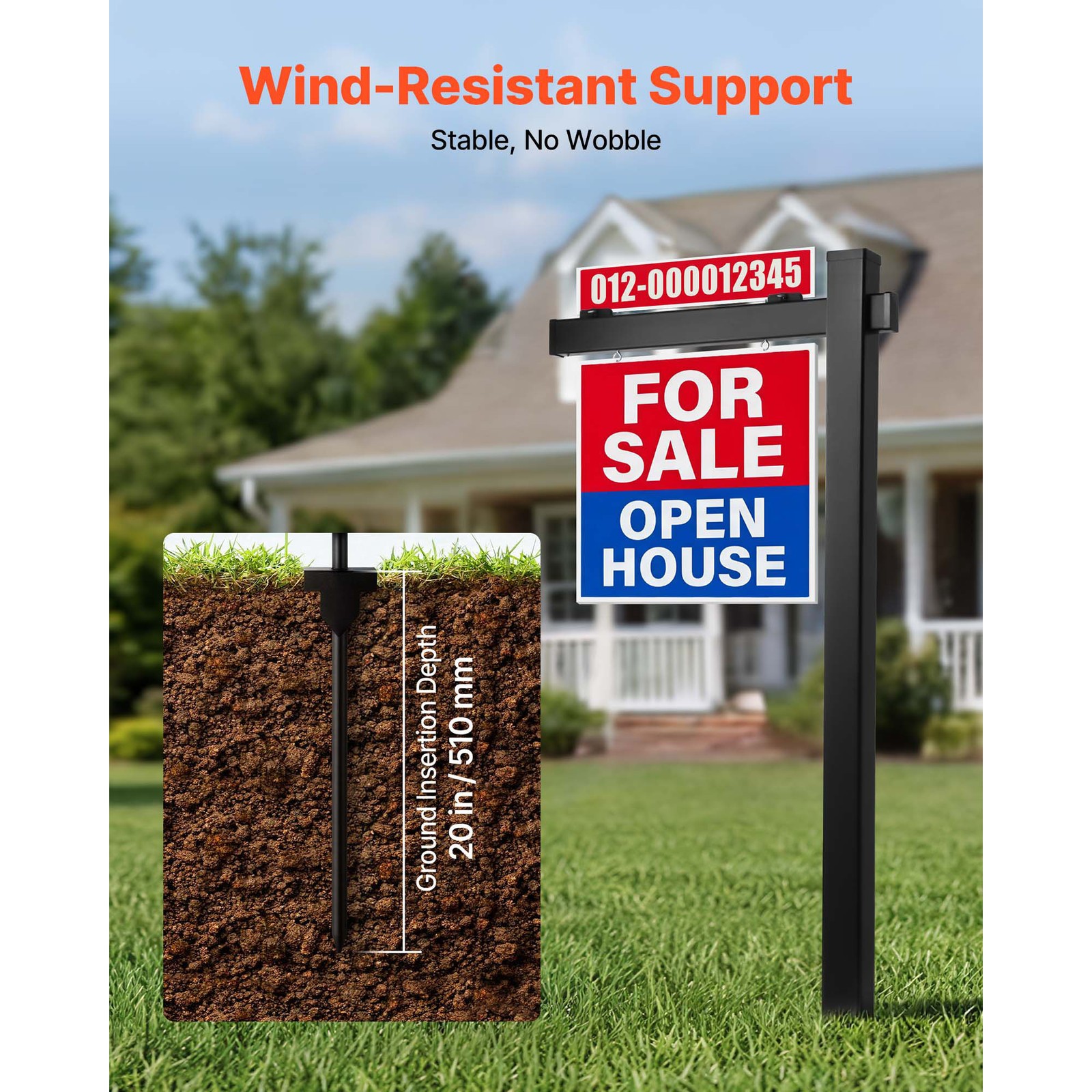Uimoso 6 ft Black PVC Real Estate Yard Sign Holder for Outdoor Use