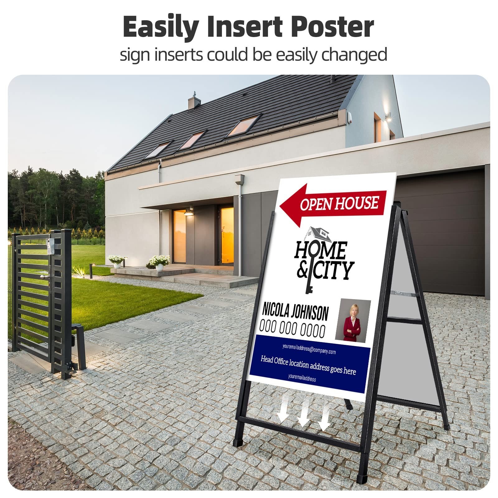 2 Pack Heavy Duty A-Frame Sidewalk Sign 24 x 36 Inch, Portable Double-Sided S…