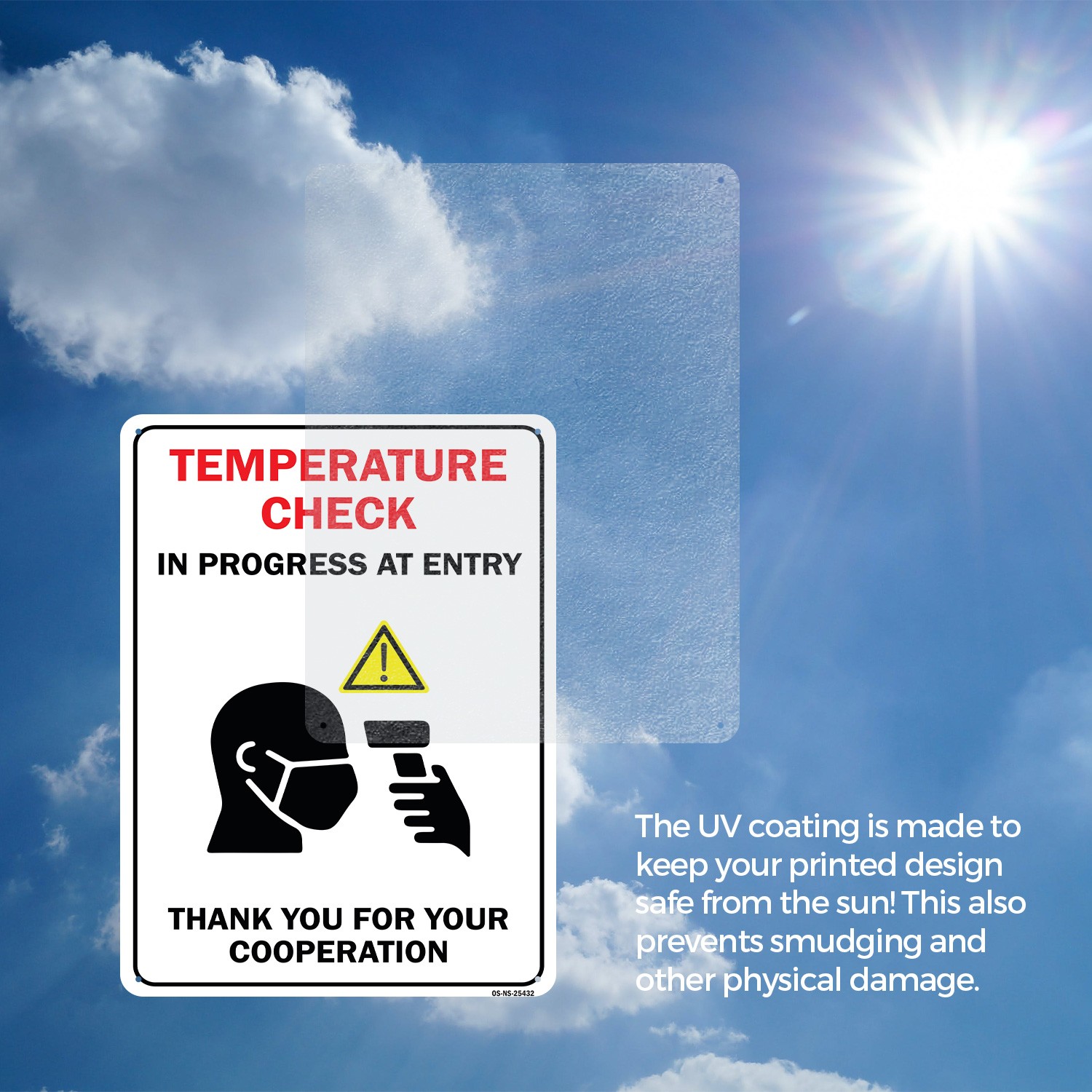 Temperature Check In Progress At Entry Public Safety Sign, Decal 5 or 10 Pack