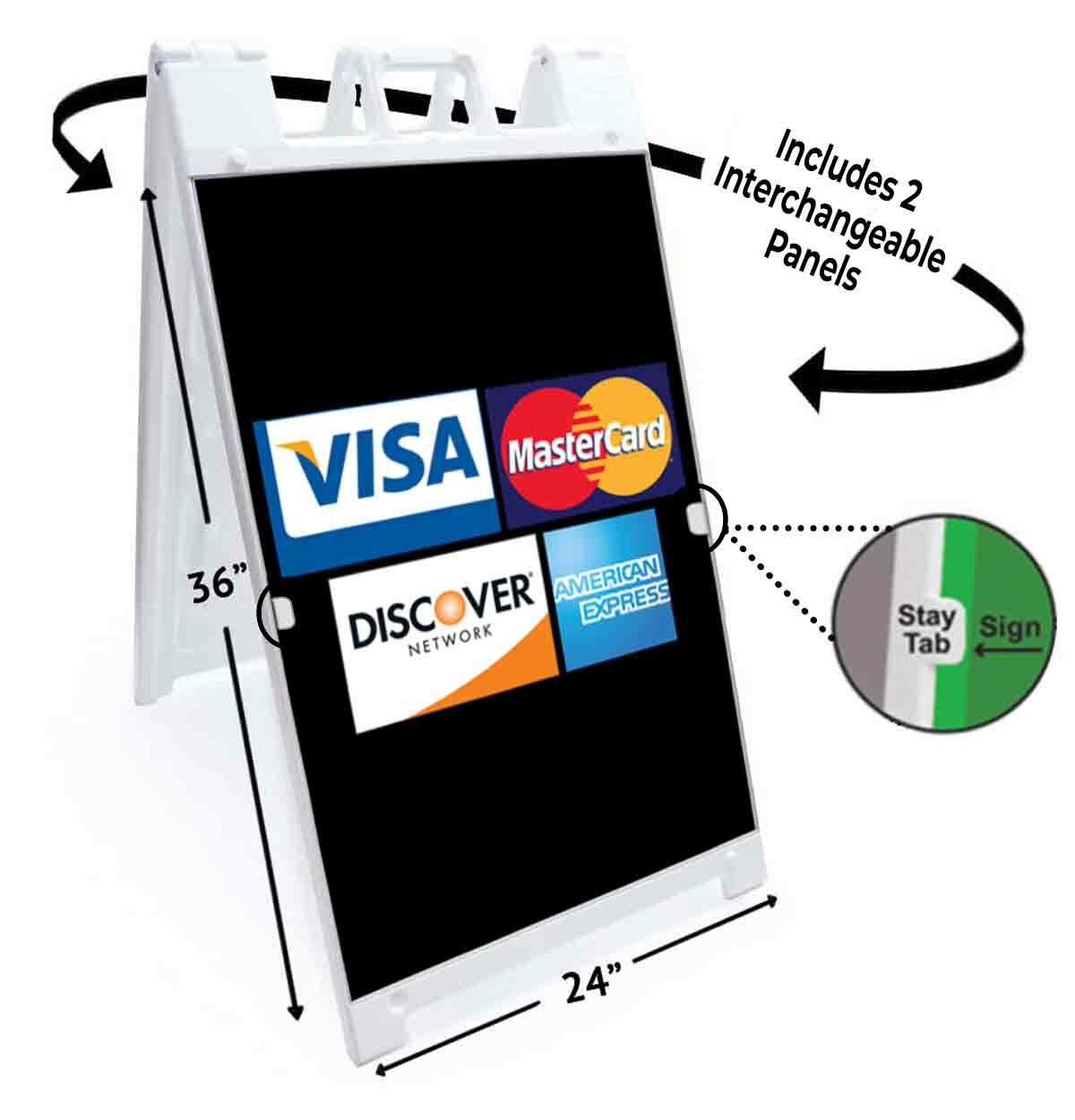 CREDIT CARD LOGOS Signicade 24×36 A Frame Sidewalk Sign Double Sided ACCEPTED