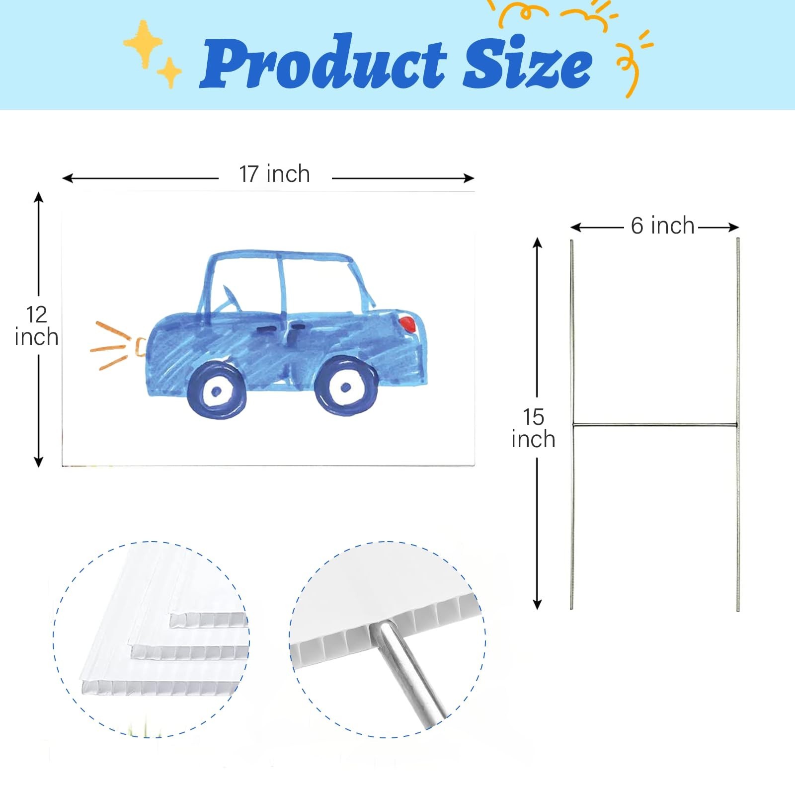 Blank Yard Signs with Stakes – 2 Pack 17×12&Prime; Double-Sided Corrugated Plastic for