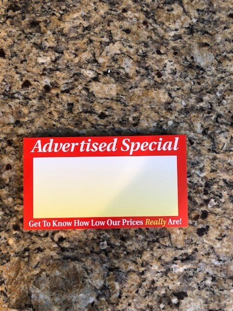 BUY ONE PACK & GET ONE PACK FREE! Advertised Special Signs Cards-100 Retail