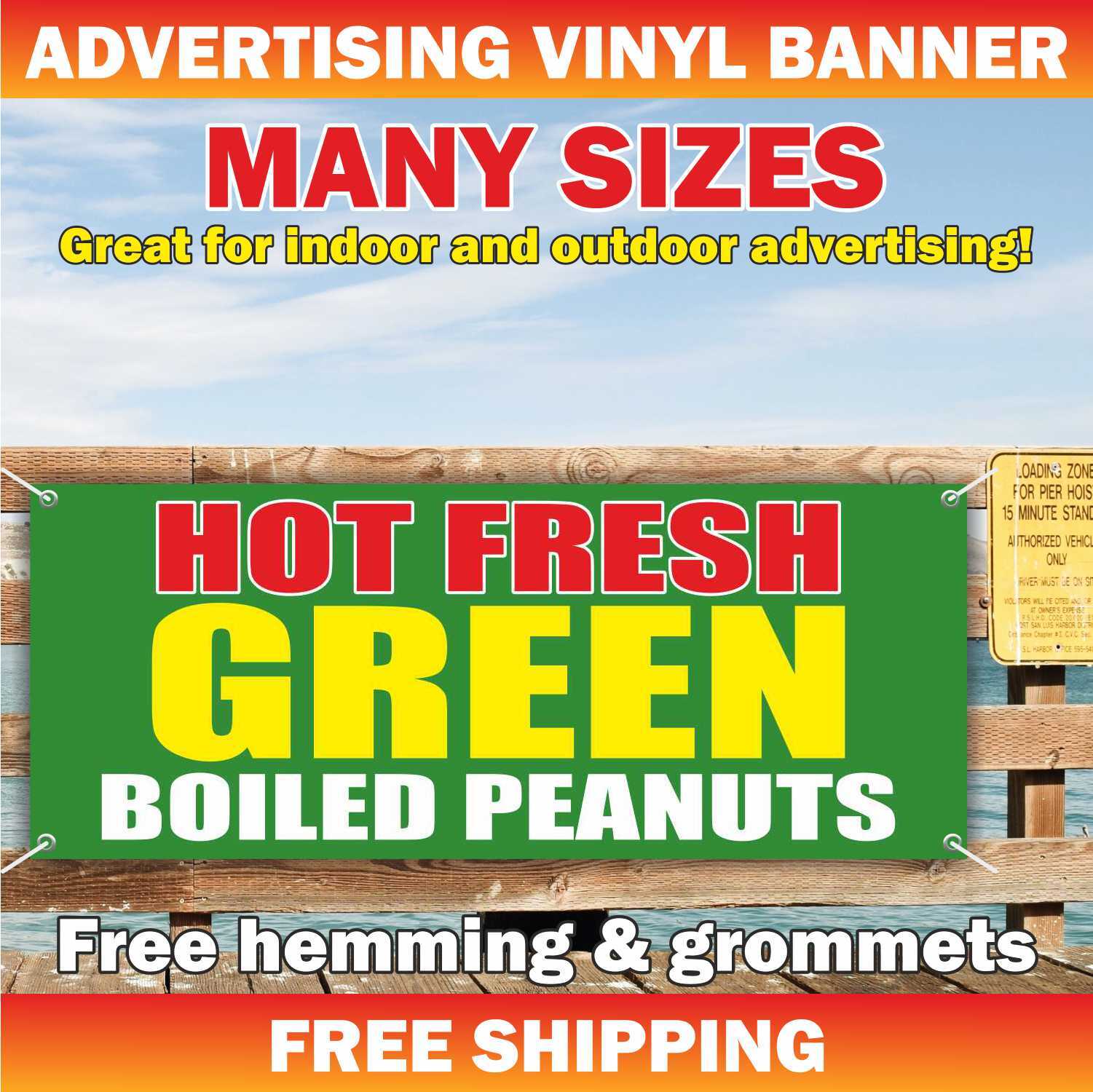 GREEN BOILED PEANUTS Advertising Banner Vinyl Mesh Sign HOT FRESH fruit veg