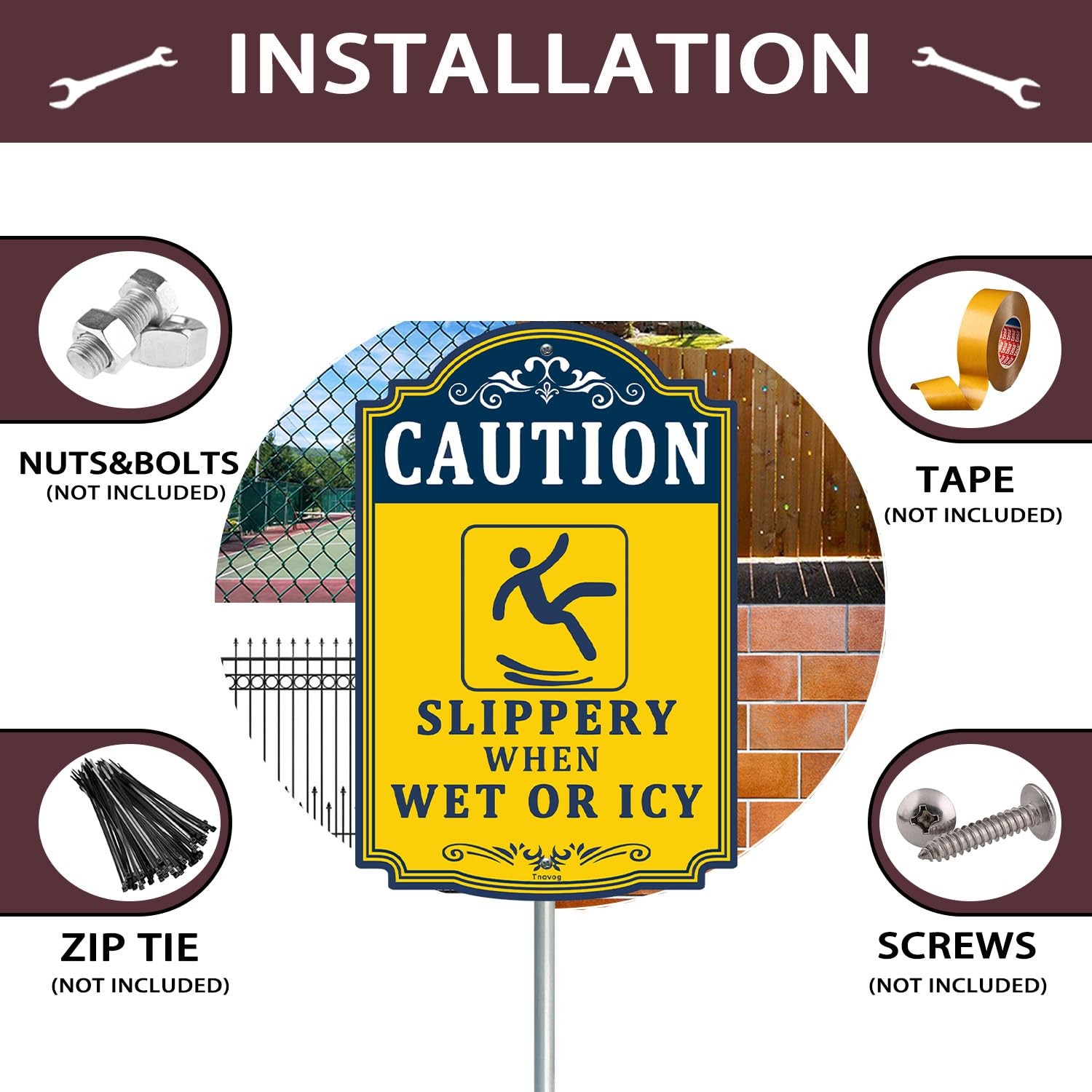 2 PCS 12×8 Inch Caution Slippery When Wet Or Icy Aluminum Weather Signage