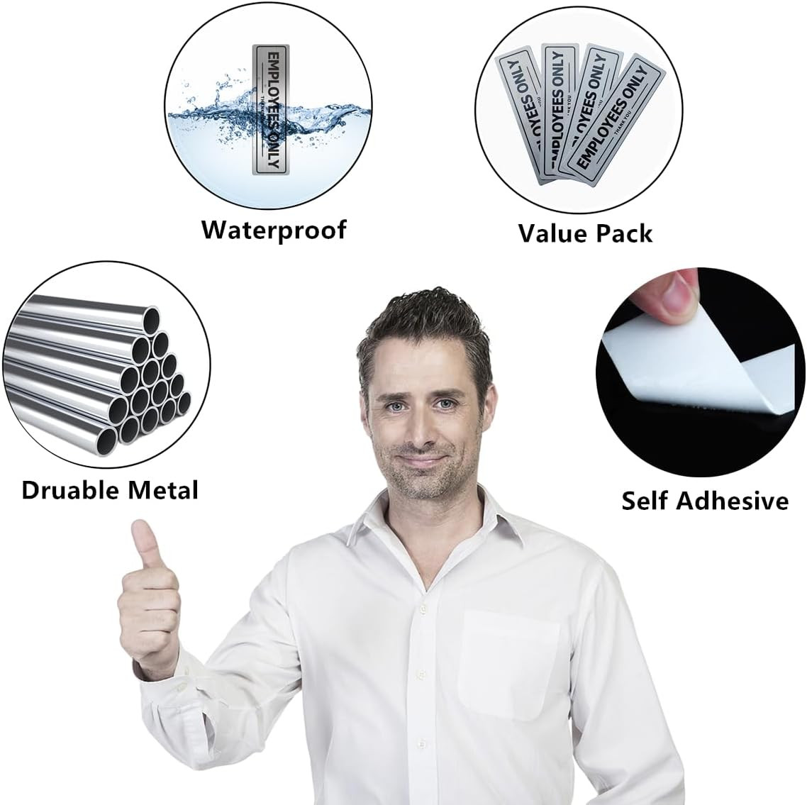 Employees Only Sign, Metal Self-Adhesive Signs for Business Door Wall, Aluminum