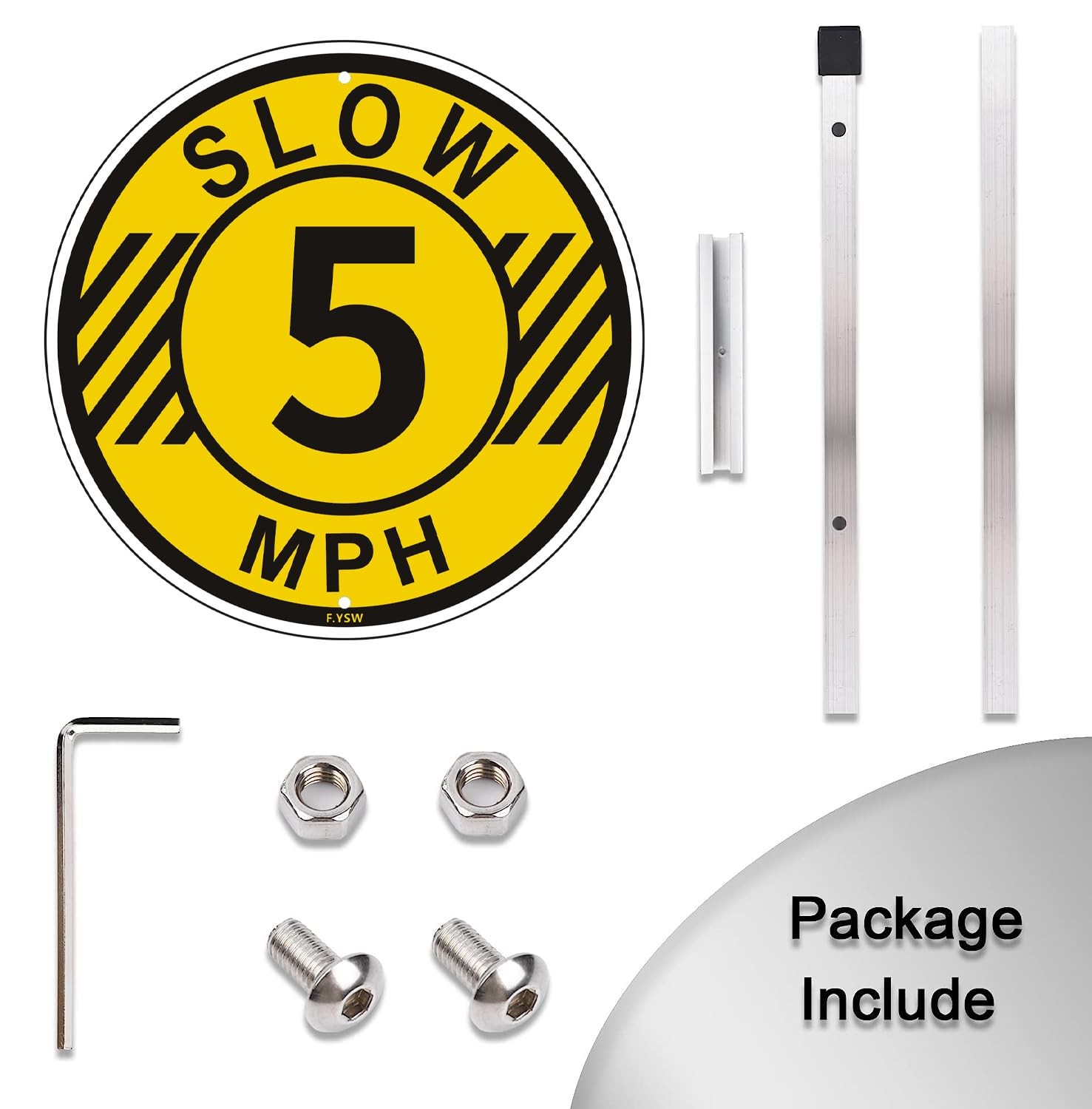 Slow Down Speed Limit 5 MPH Sign 28 Inch Metal Stakes 10×10 Inch Aluminum
