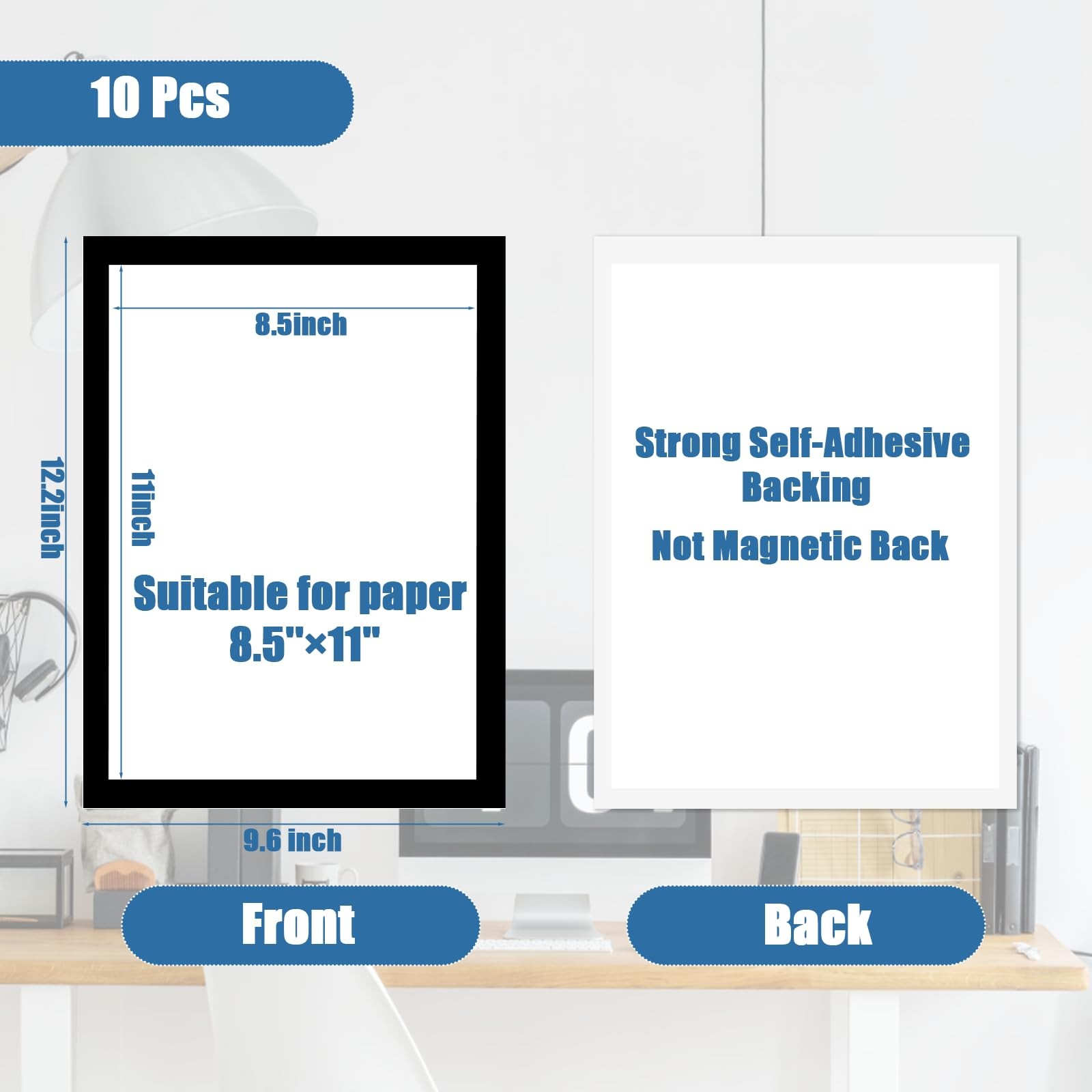 10 Pcs Magnetic Sign Holder 8 1/2&Prime; x 11&Prime; Self-Adhesive 8.5 x 11 inches, Clear