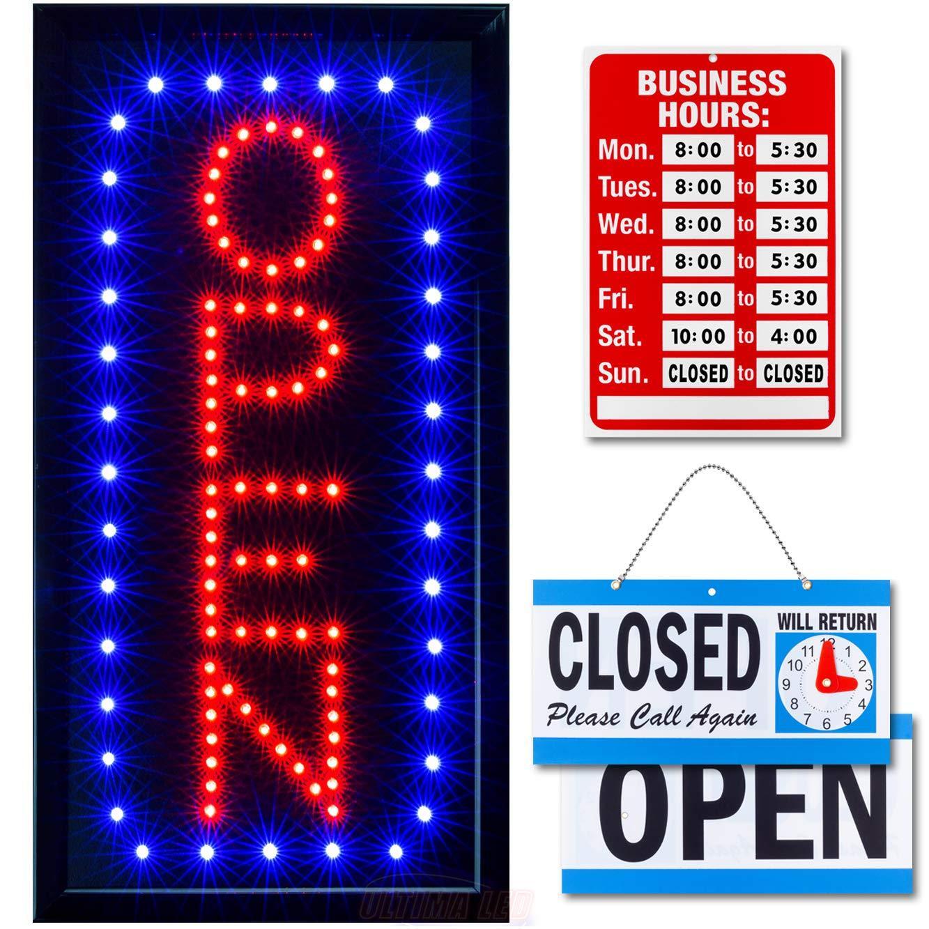 Ultima LED Neon Open Sign for Business: Vertical Lighted Sign Open with Flashing