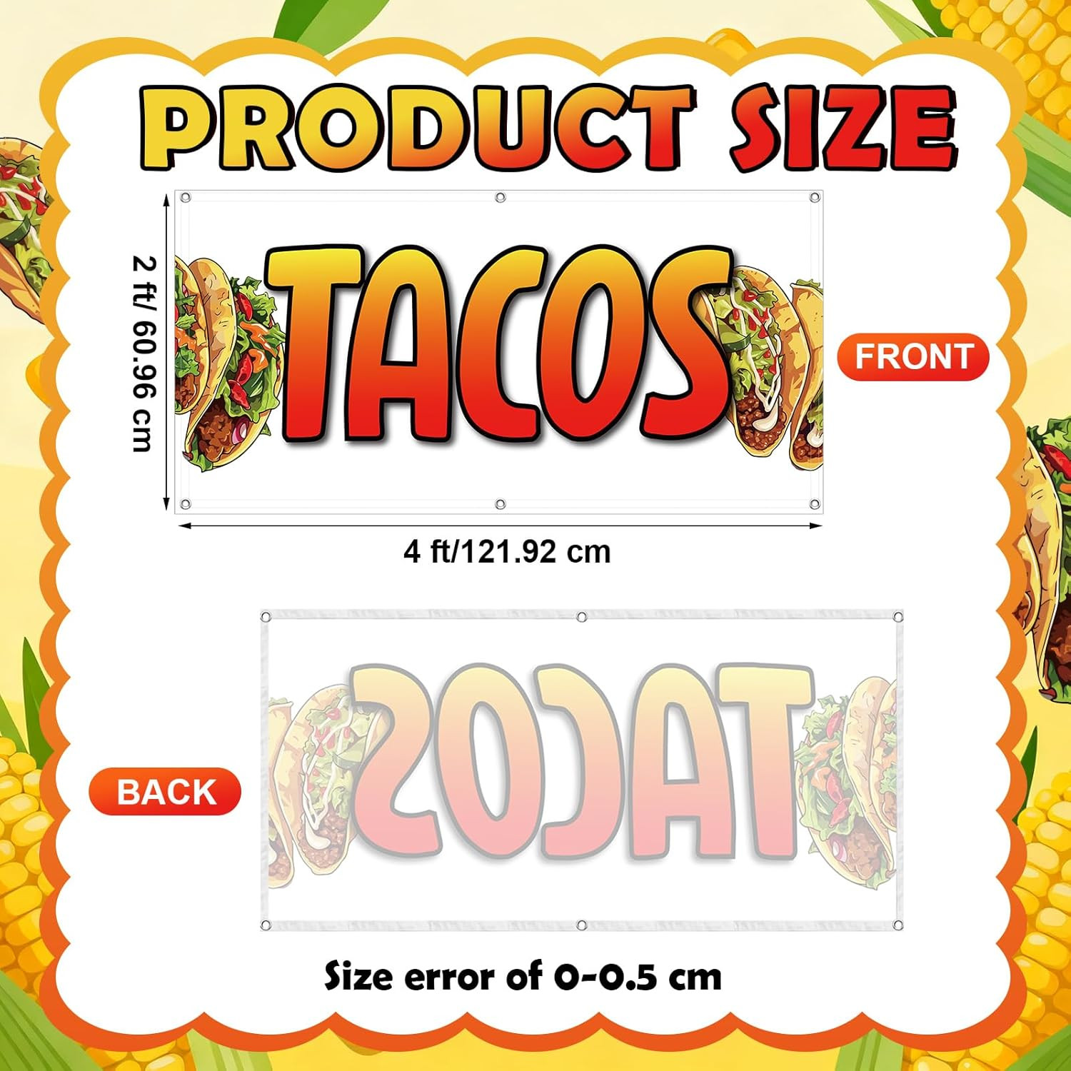 2X4 Feet Tacos Banner Store Sign Fabric Polyester with Grommets for Easy Hang In