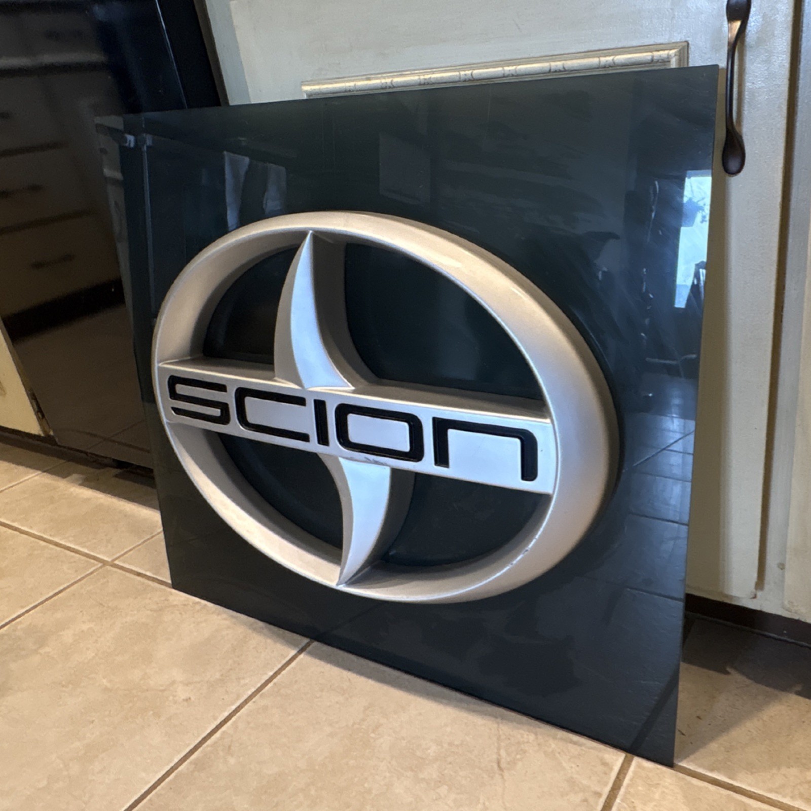 Scion Exterior Sign Black Silver 28×24 in Auto Business Logo Display