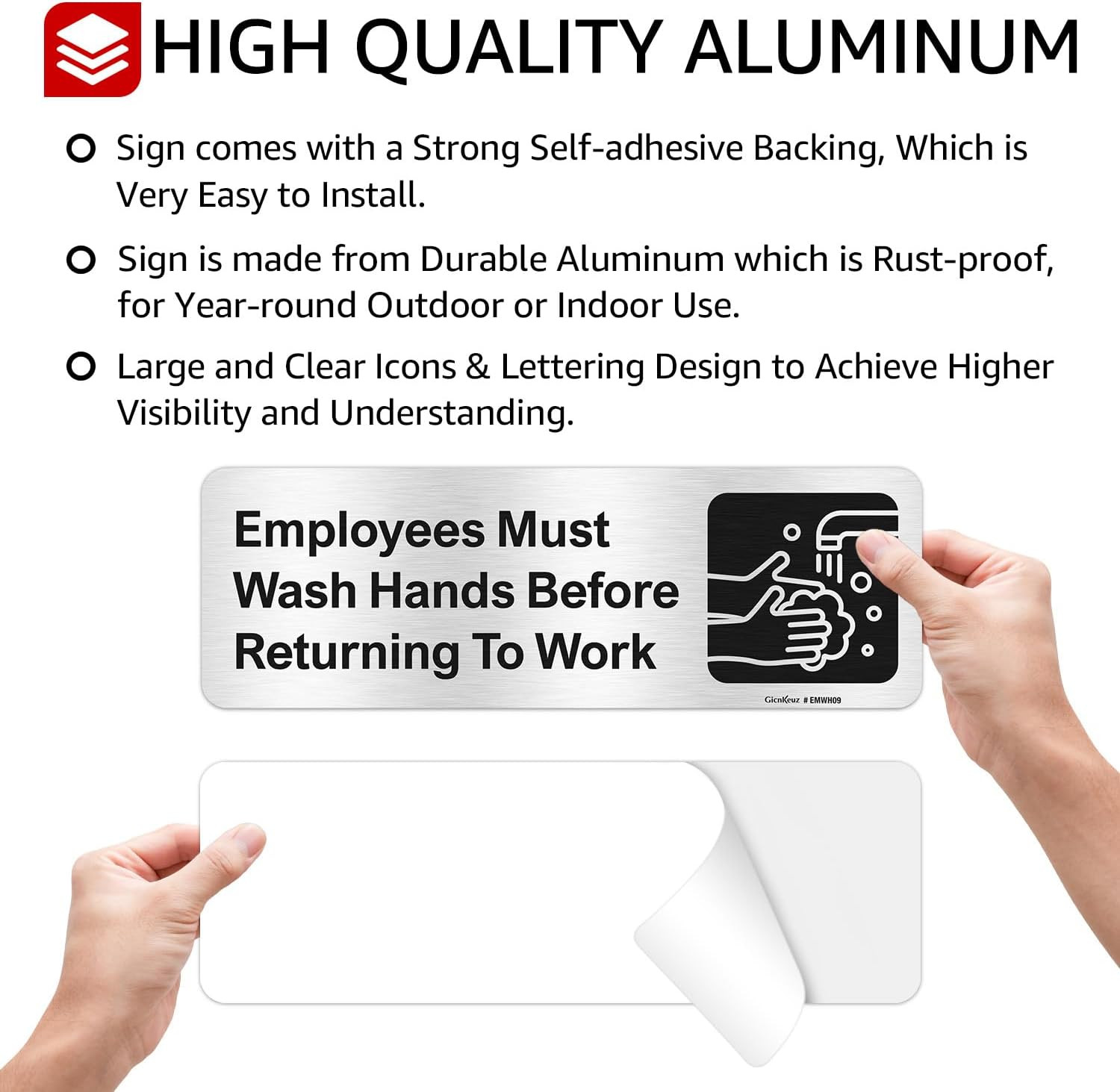 Employees Must Wash Hands before Returning to Work Sign,9 X 3 Inches Hand Washin