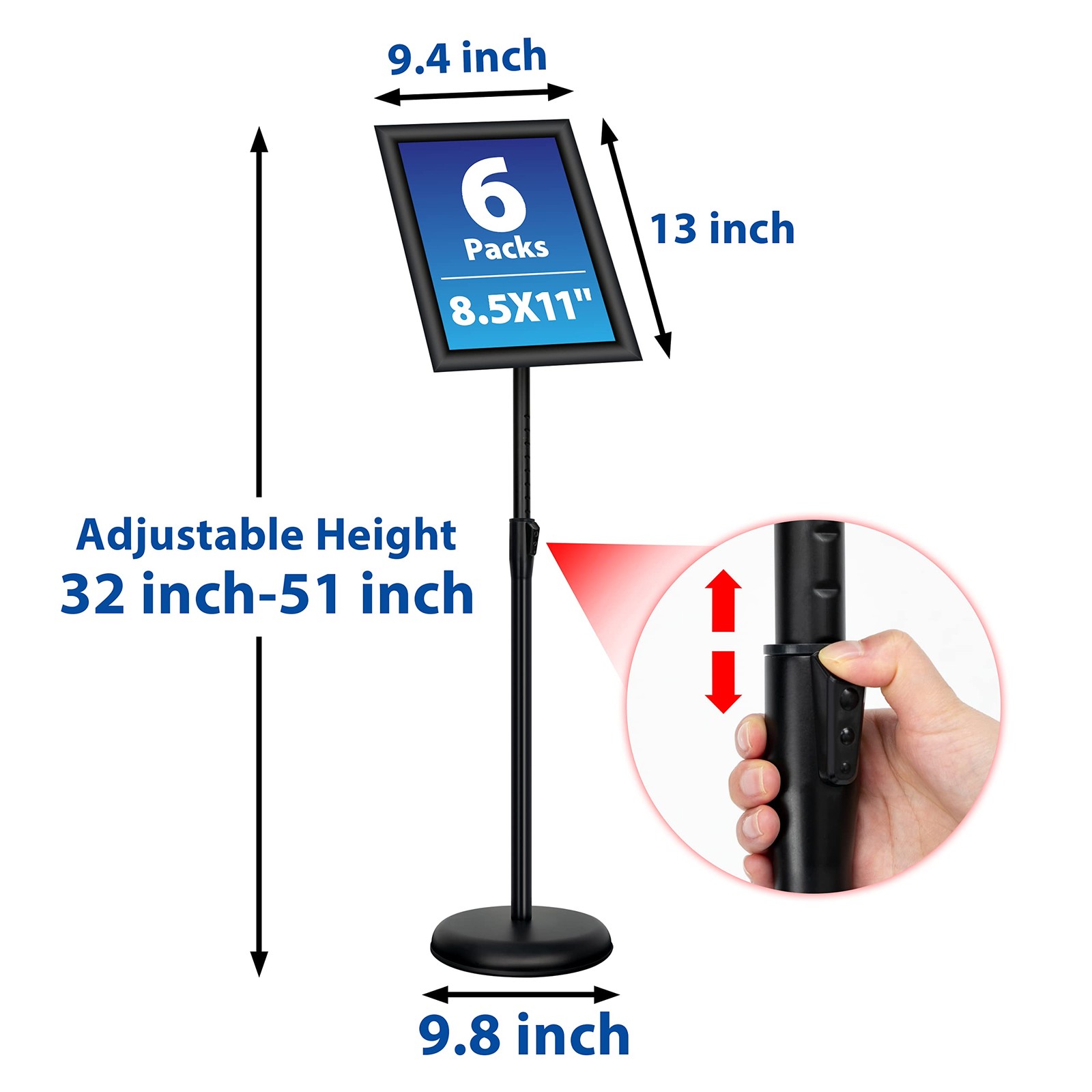 6Packs 8.5×11 Inch Adjustable Pedestal 8.5 x 11 inches (6 Pack), Black