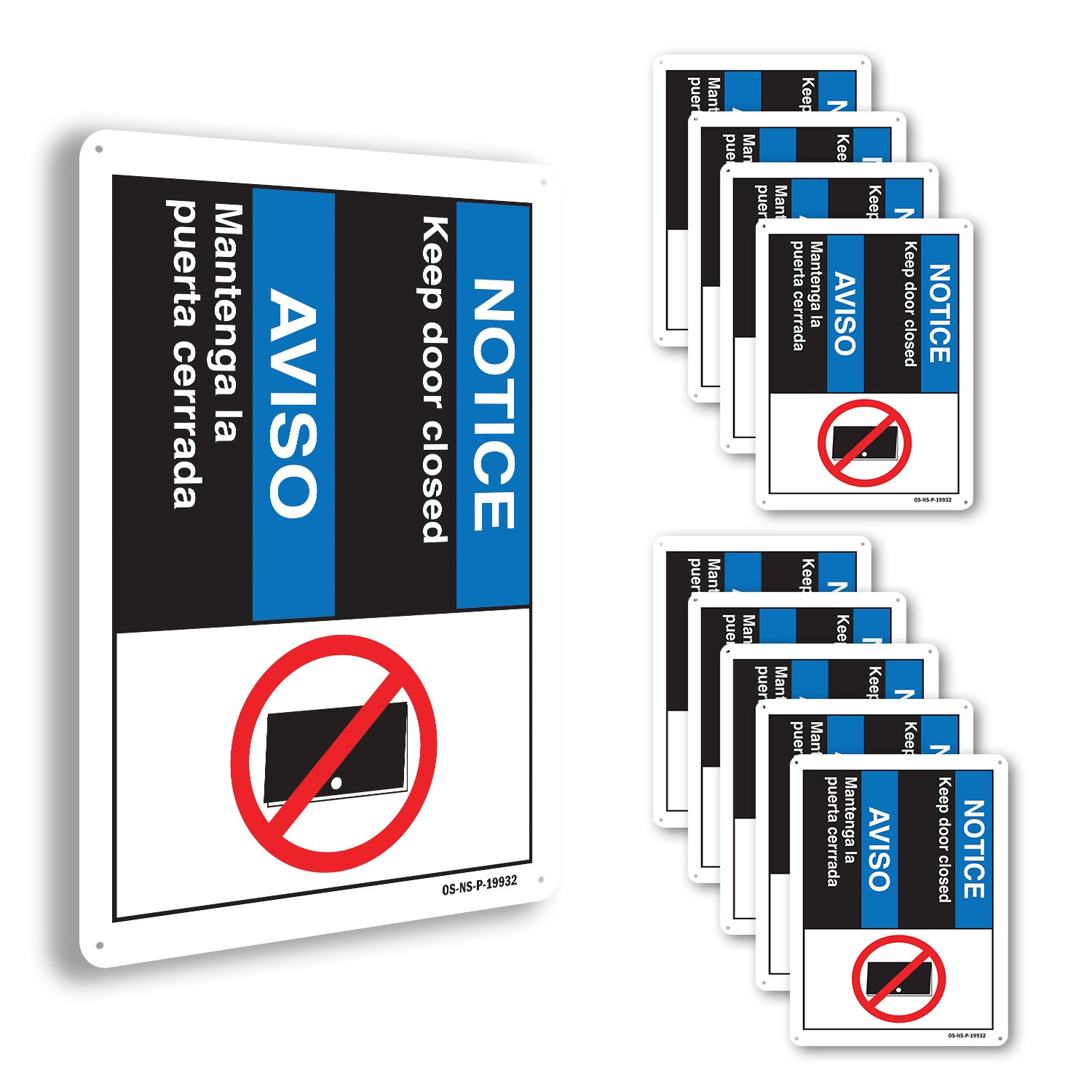 Keep Door Closed (Bilingual Spanish) ANSI Notice Sign Or Decal – 5 or 10 Pack