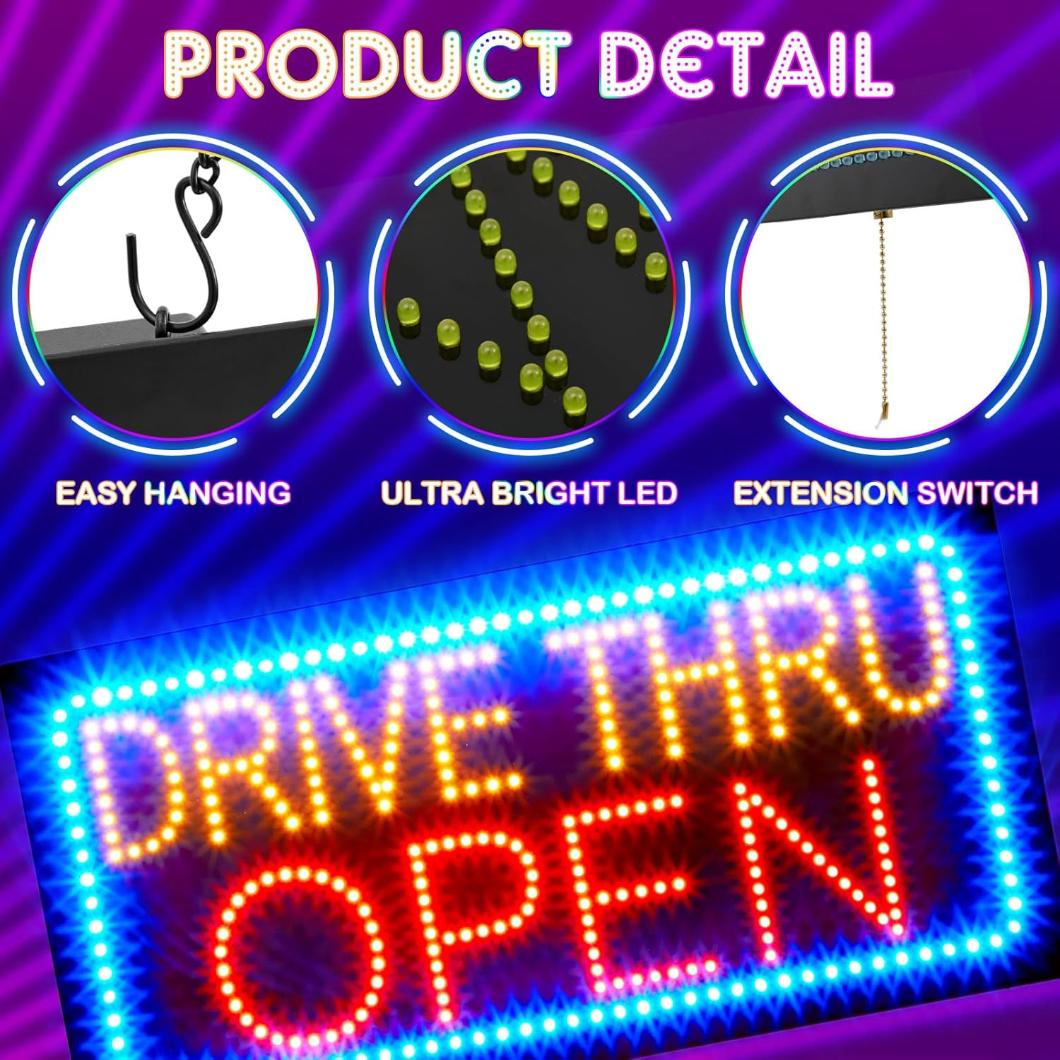 24&Prime; X 12&Prime; LED Drive Thru Open Sign for Fast Food & Restaurant Display