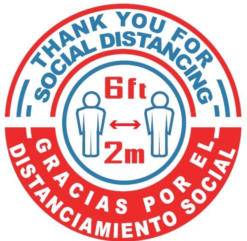 Bilingual Eng/Span 10 Pack of 12” Social Distance Floor Decals W/ FREE Scraper
