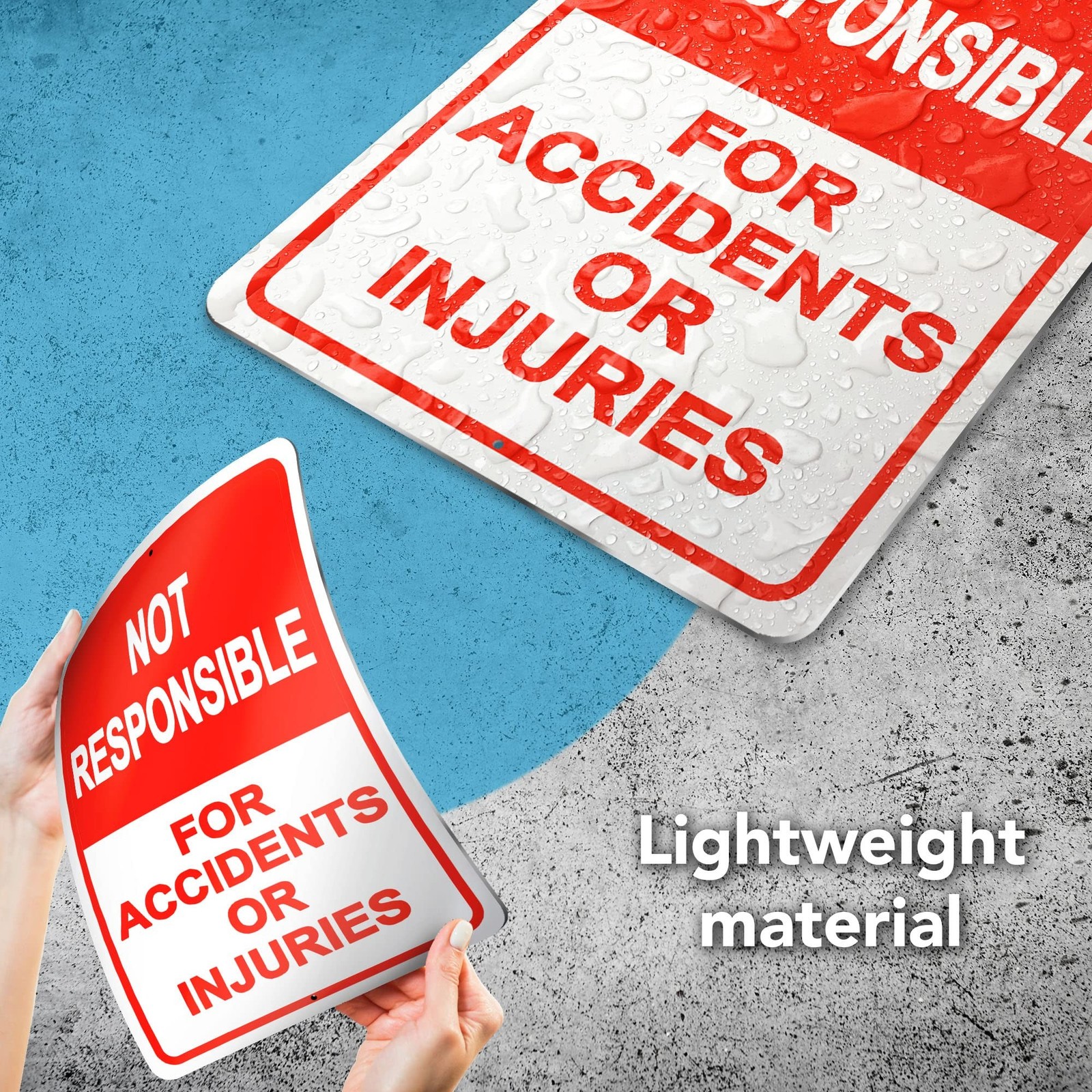 2-Pack Property Warning Sign: Not Responsible for Accidents or Injuries, 10&Prime; x 7