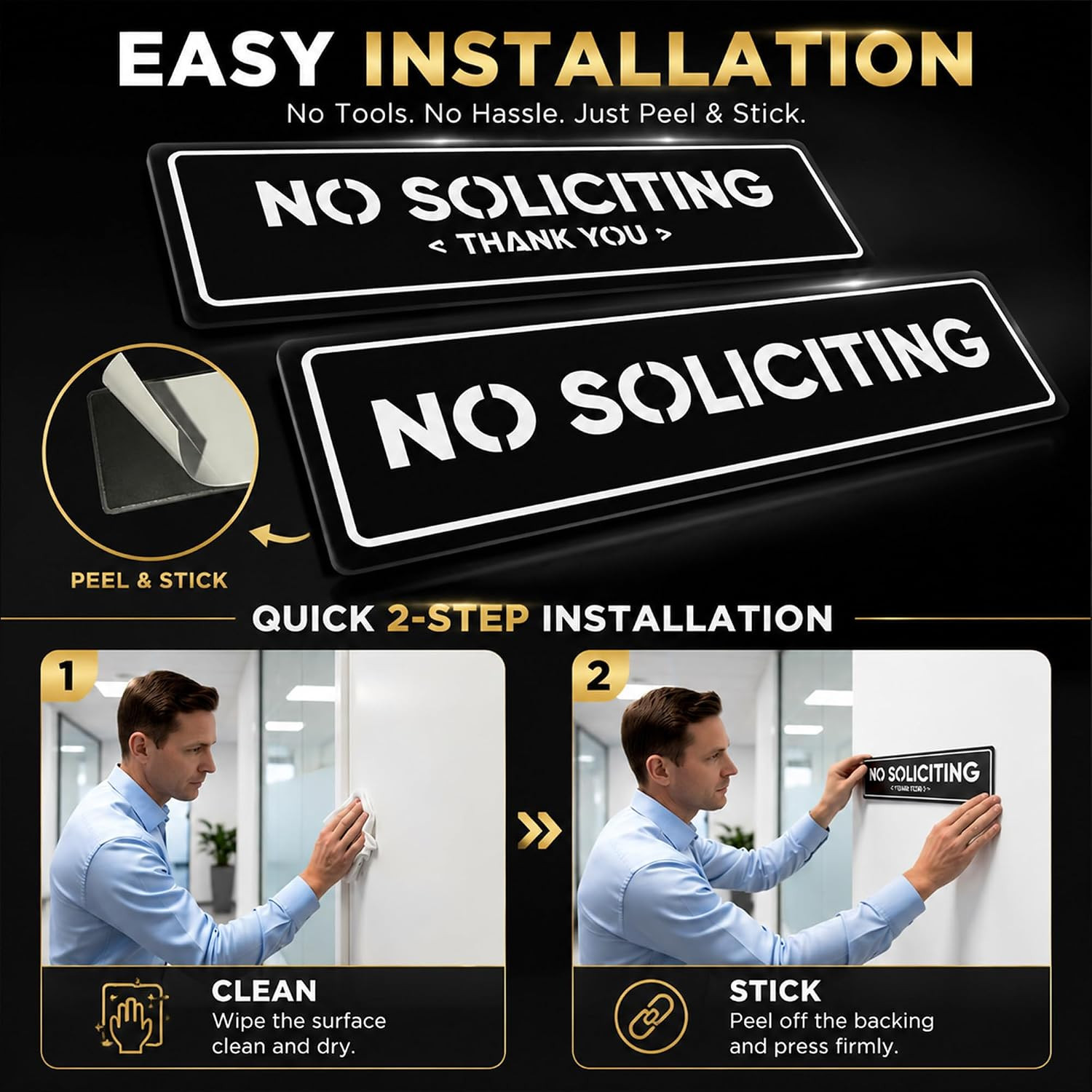 2-Pack No Soliciting Sign, Premium 304 Stainless Steel, 8.25X2.4&Prime;,Large | High-C