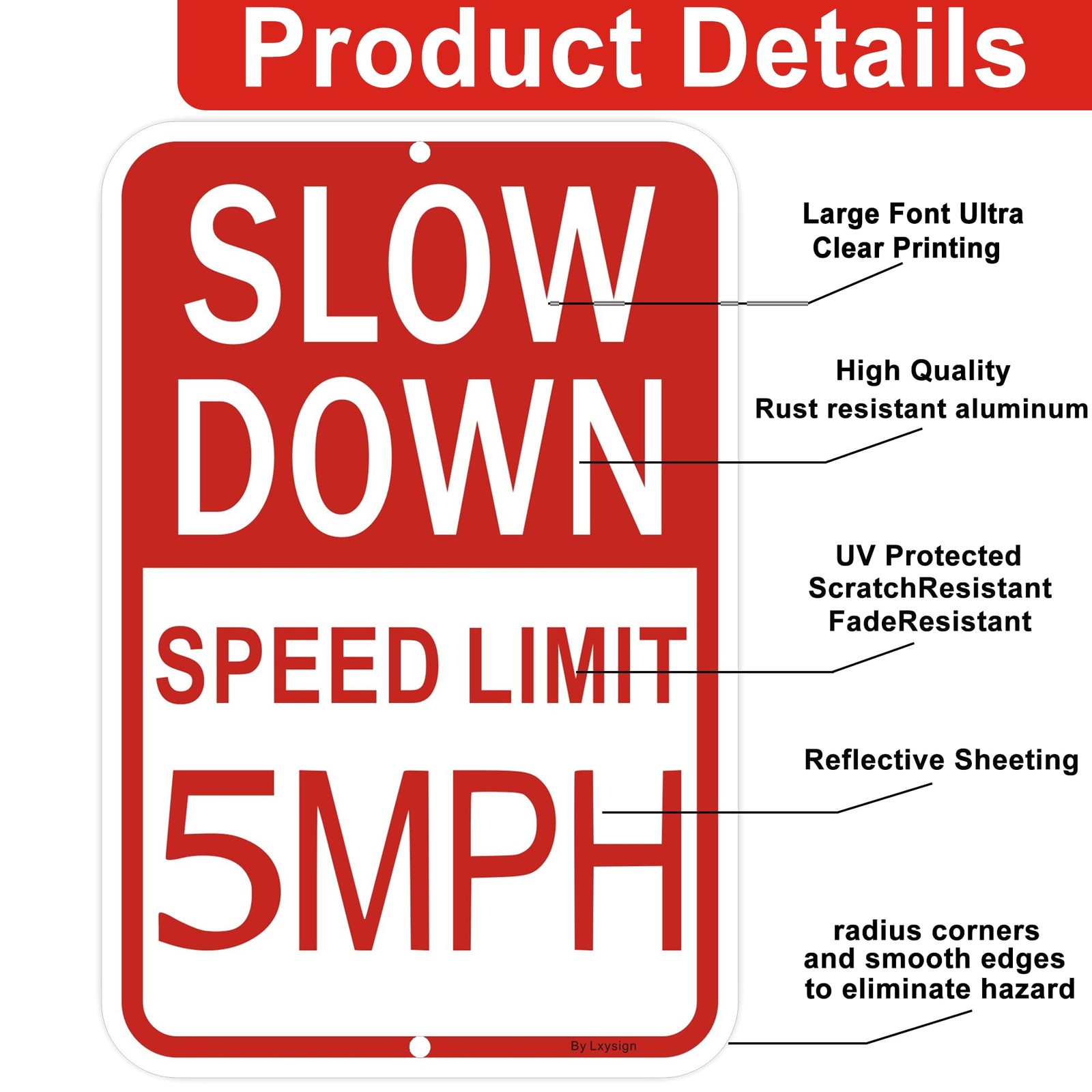 2 PCS Slow Down Speed Limit 5 MPH Sign 18×12 Inch Reflective Aluminum