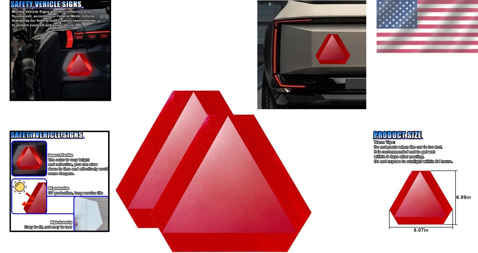 Diamond Grade 2PCS Slow Moving Vehicle Safety Signs – 600ft Visibility, Red
