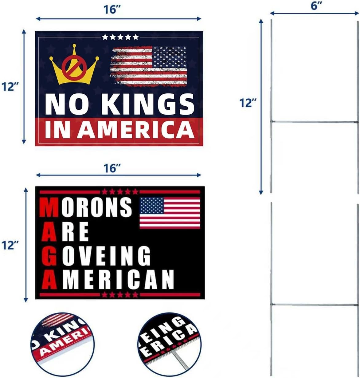 No Kings In America Sign 12&Prime;x18&Prime; Yard Signs 2-Pack