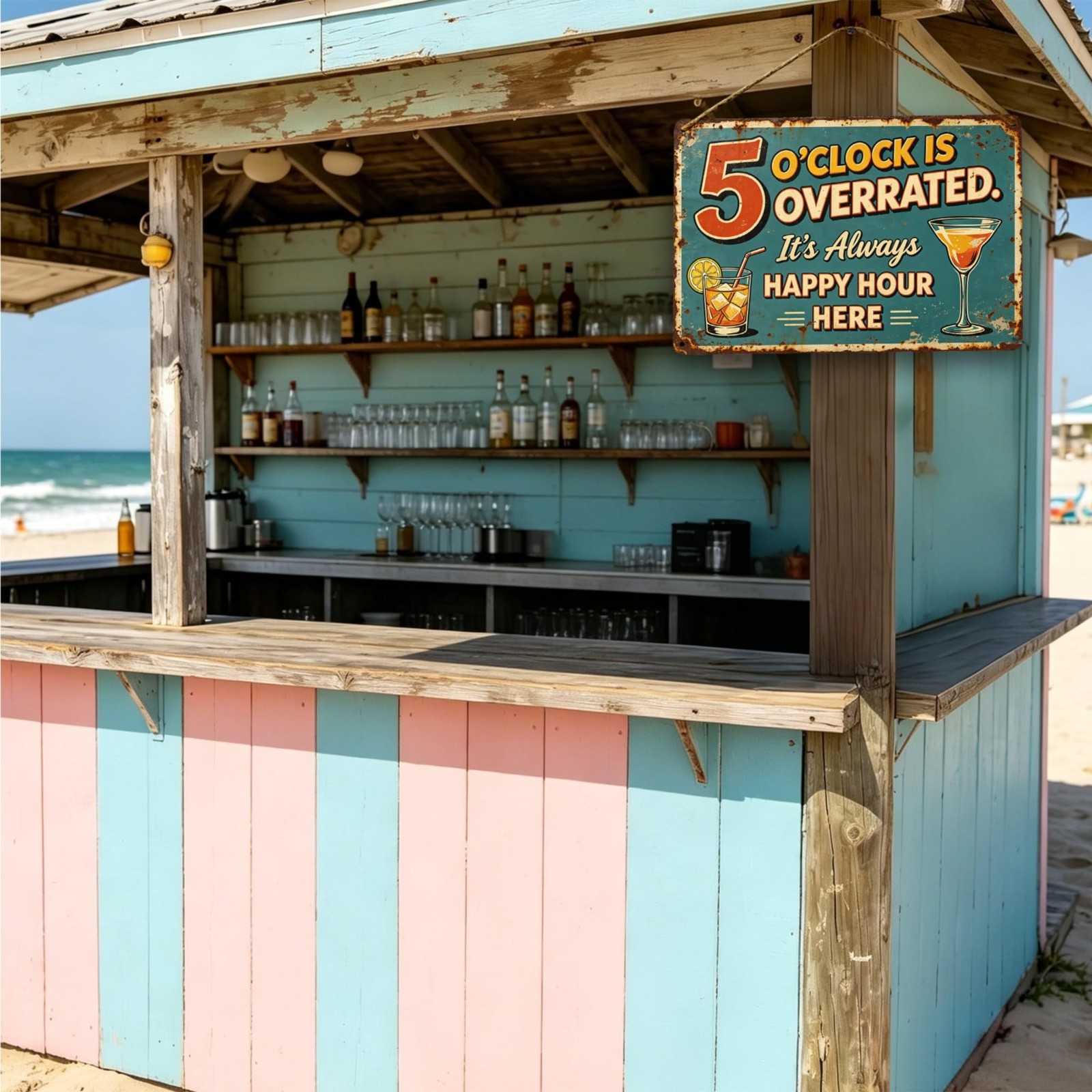 Retro Bar Aluminum Signs, It&rsquo;s Always Happy Hour Here 5 O&rsquo;clock Is Overrated,…