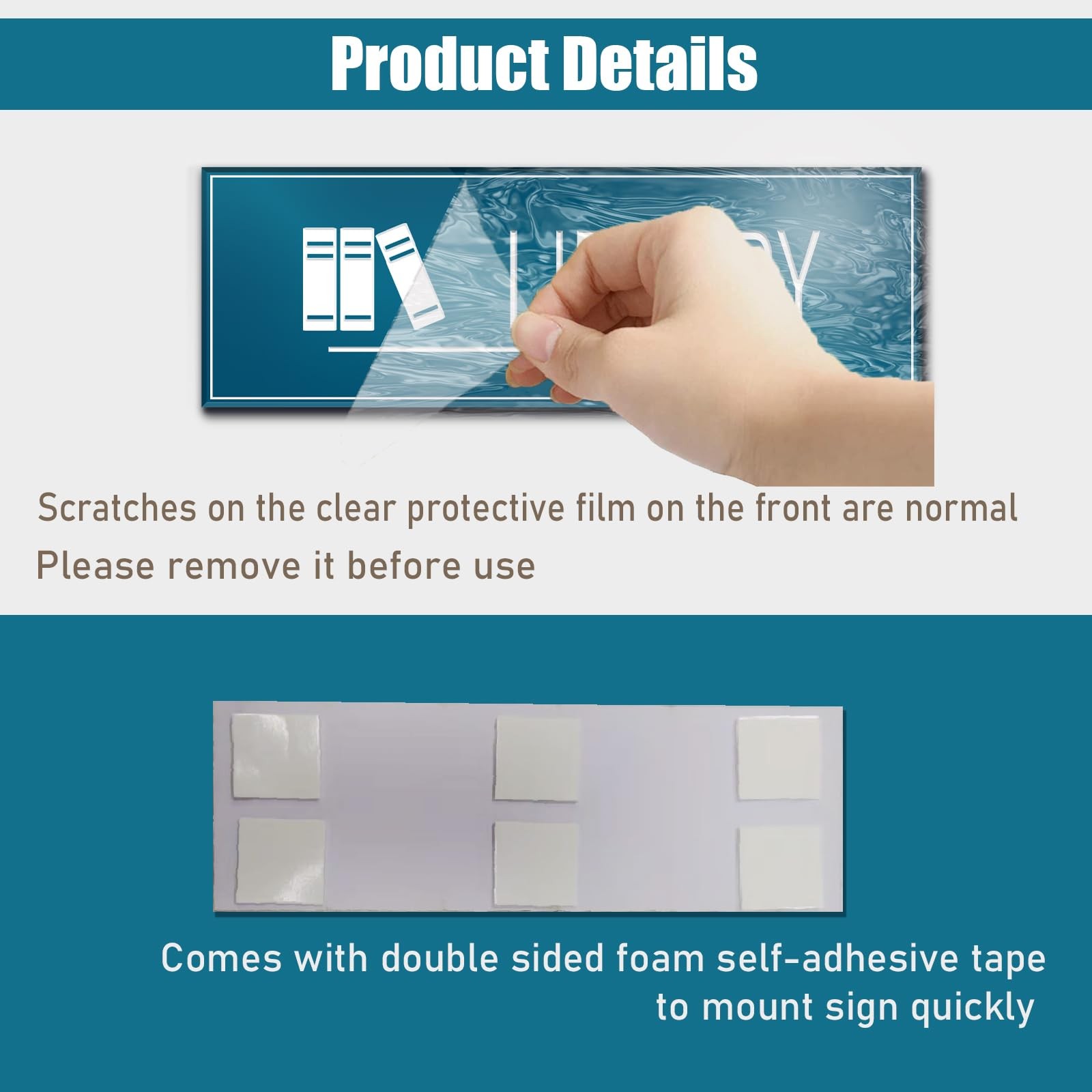 9×3 Inch Library Sign Blue – Self-stick Door Wall Sign for Offices School Hou…