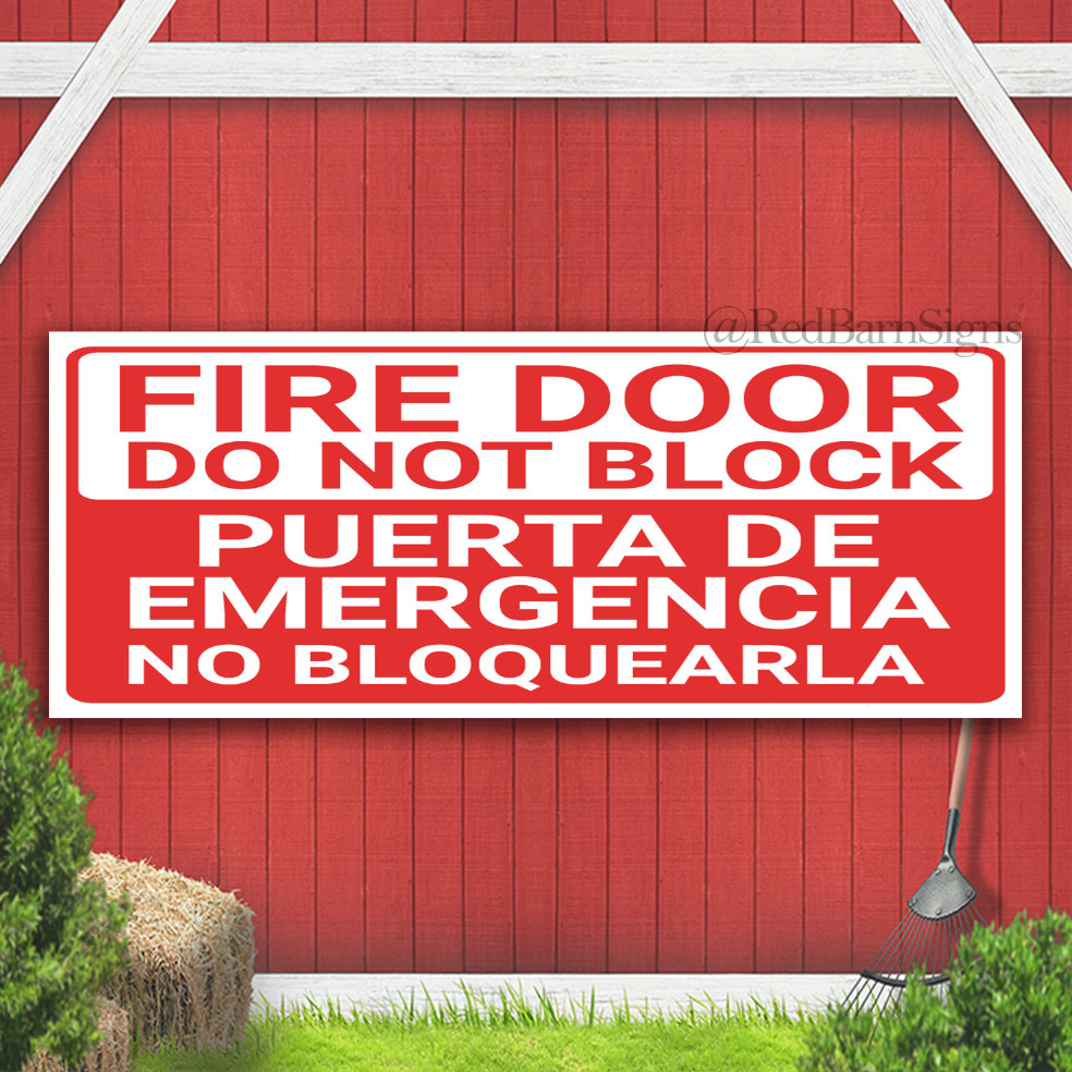 Bilingual Spanish Fire Door Do Not Block Indoor Outdoor Banner Sign with grommet